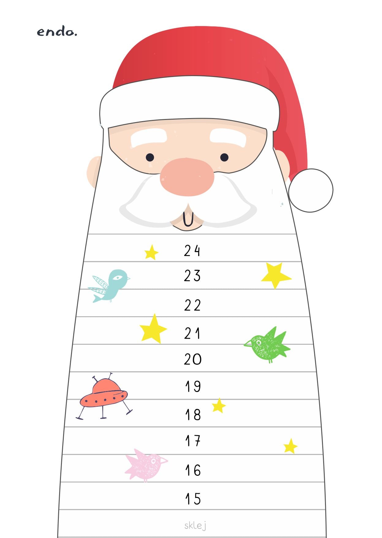 Kalendarz adwentowy do pobrania - Mikołaj z odcinaną brodą