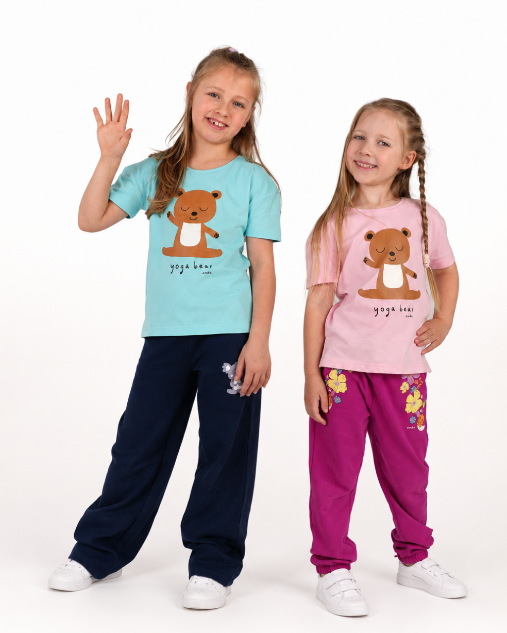 T-shirt z krótkim rękawem dla dziewczynki, z misiem, różowy 3-8 lat