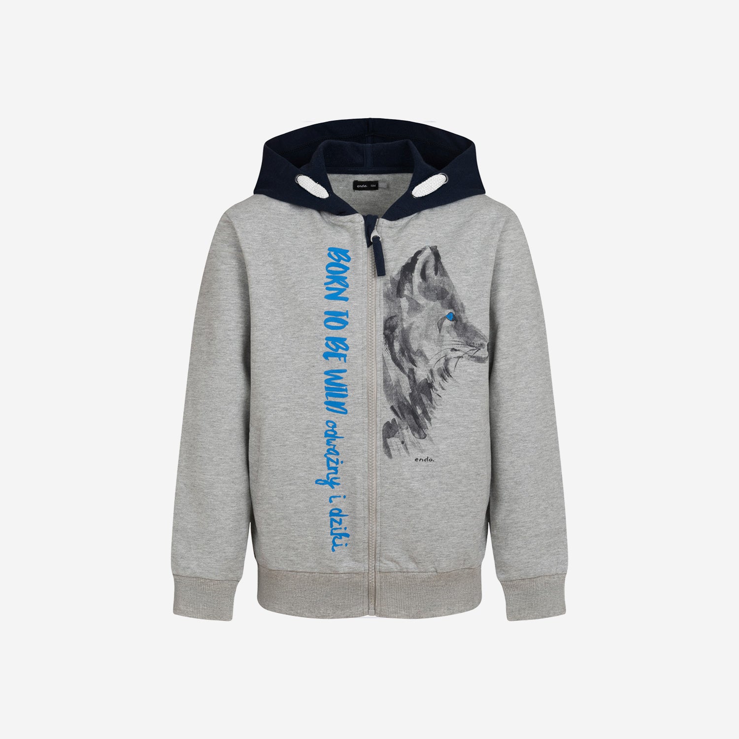 Boy's zip-up hoodie with a wolf, ages 9-13