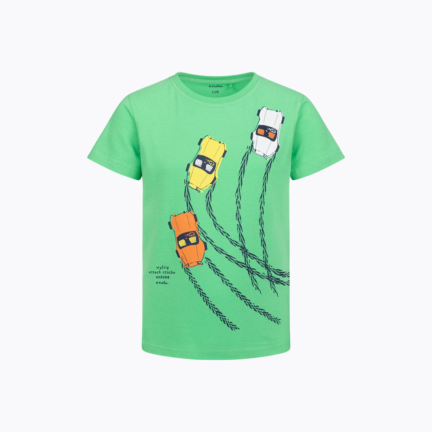 T-shirt z krótkim rękawem dla chłopca 3-8 lat, zielony z motorówkami