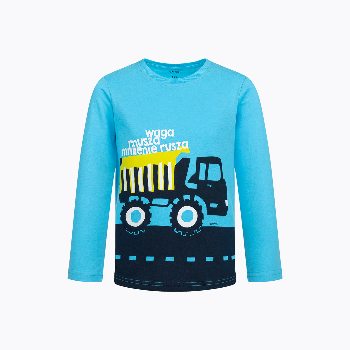 T-shirt z długim rękawem dla chłopca 2-7 lat, niebieski z pojazdem