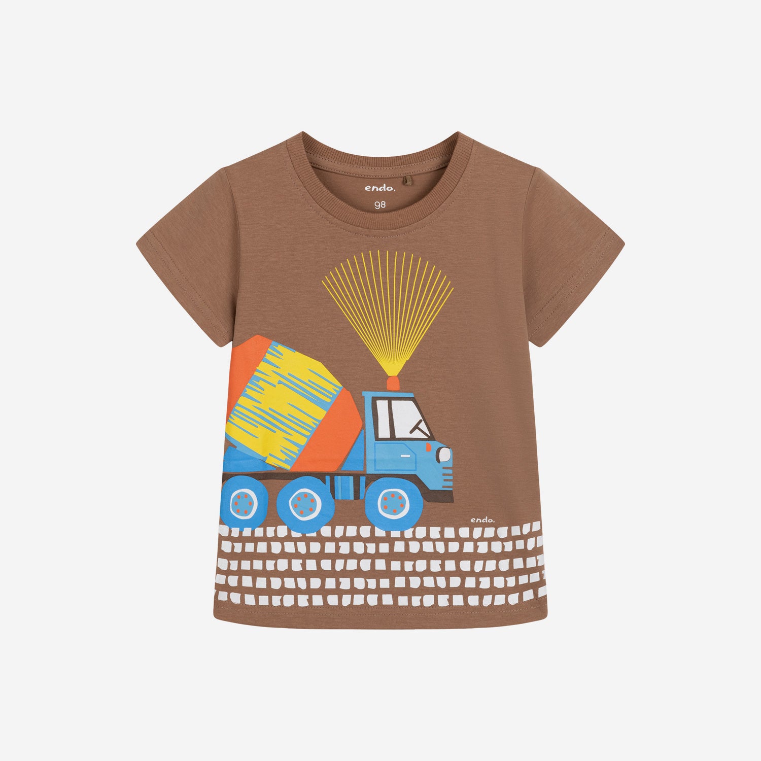 T-shirt z krótkim rękawem dla chłopca, z betoniarką, brązowy 3-8 lat