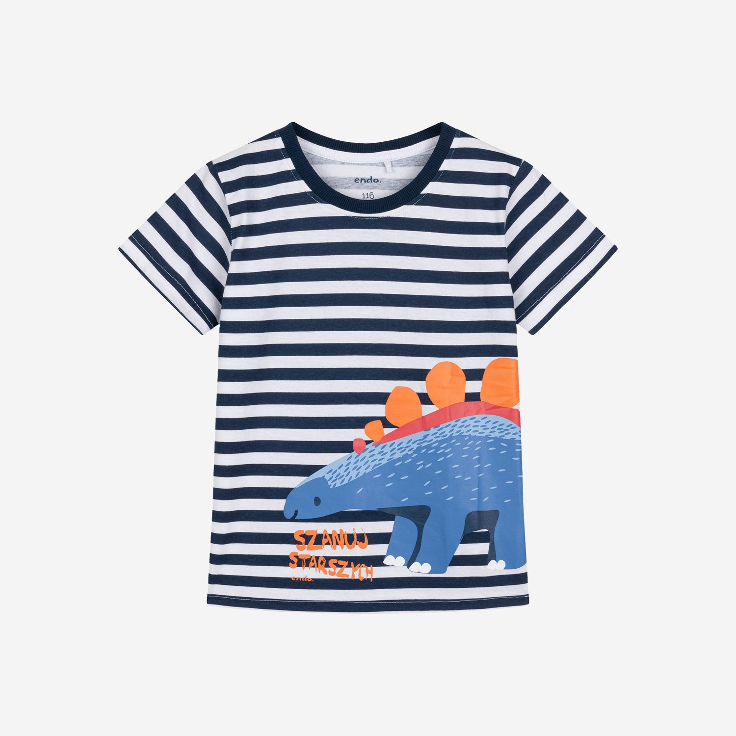 T-shirt z krótkim rękawem dla chłopca, z dinozaurem i napisem, w paski 3-8 lat