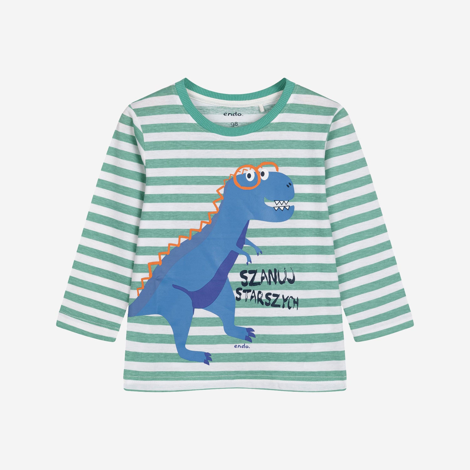 T-shirt z długim rękawem dla chłopca, z dinozaurem, w paski 3-8 lat