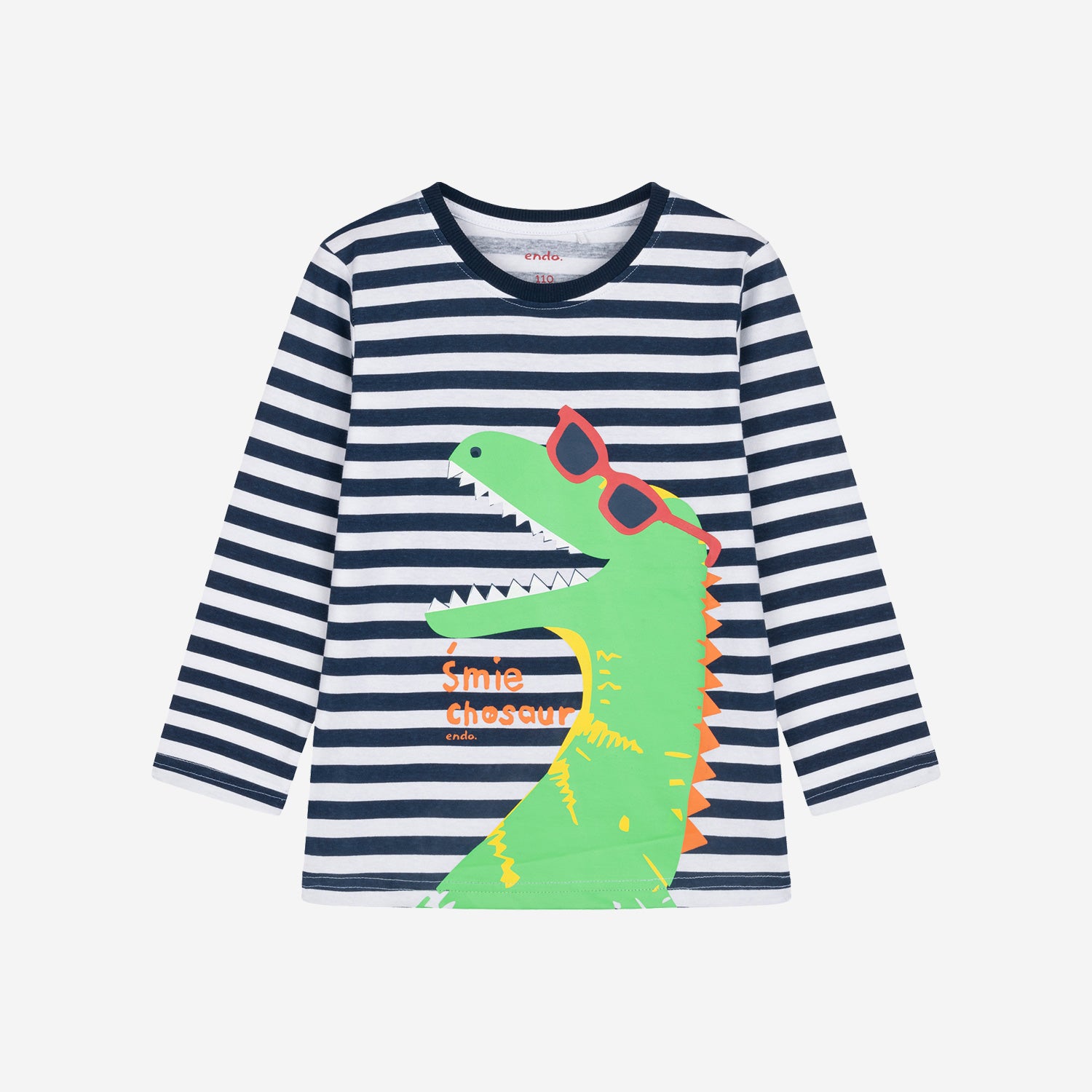 T-shirt z długim rękawem dla chłopca, z dinozaurem, w paski 3-8 lat