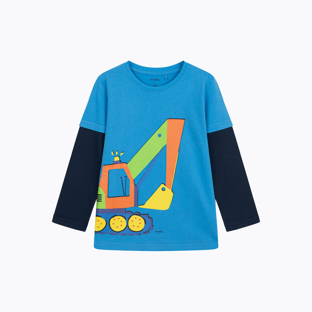 T-shirt z długim rękawem dla chłopca, z koparką, niebieski 3-8 lat