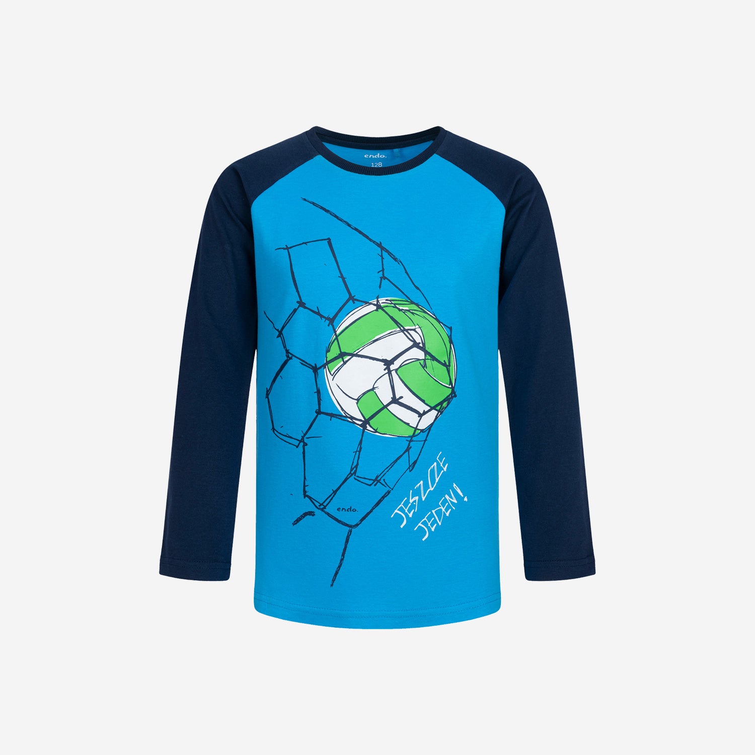 T-shirt z długim rękawem dla chłopca, z motywem piłkarskim, niebieska, 3-8 lat