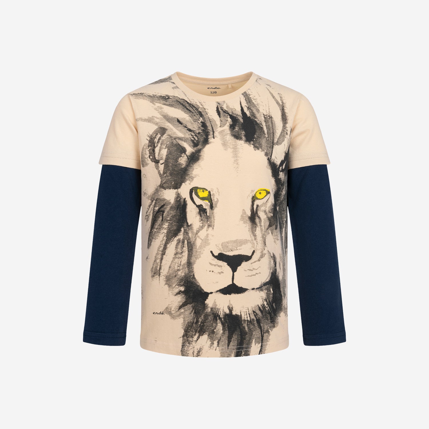 T-shirt z długim rękawem dla chłopca, z lwem, beżowy 3-8 lat