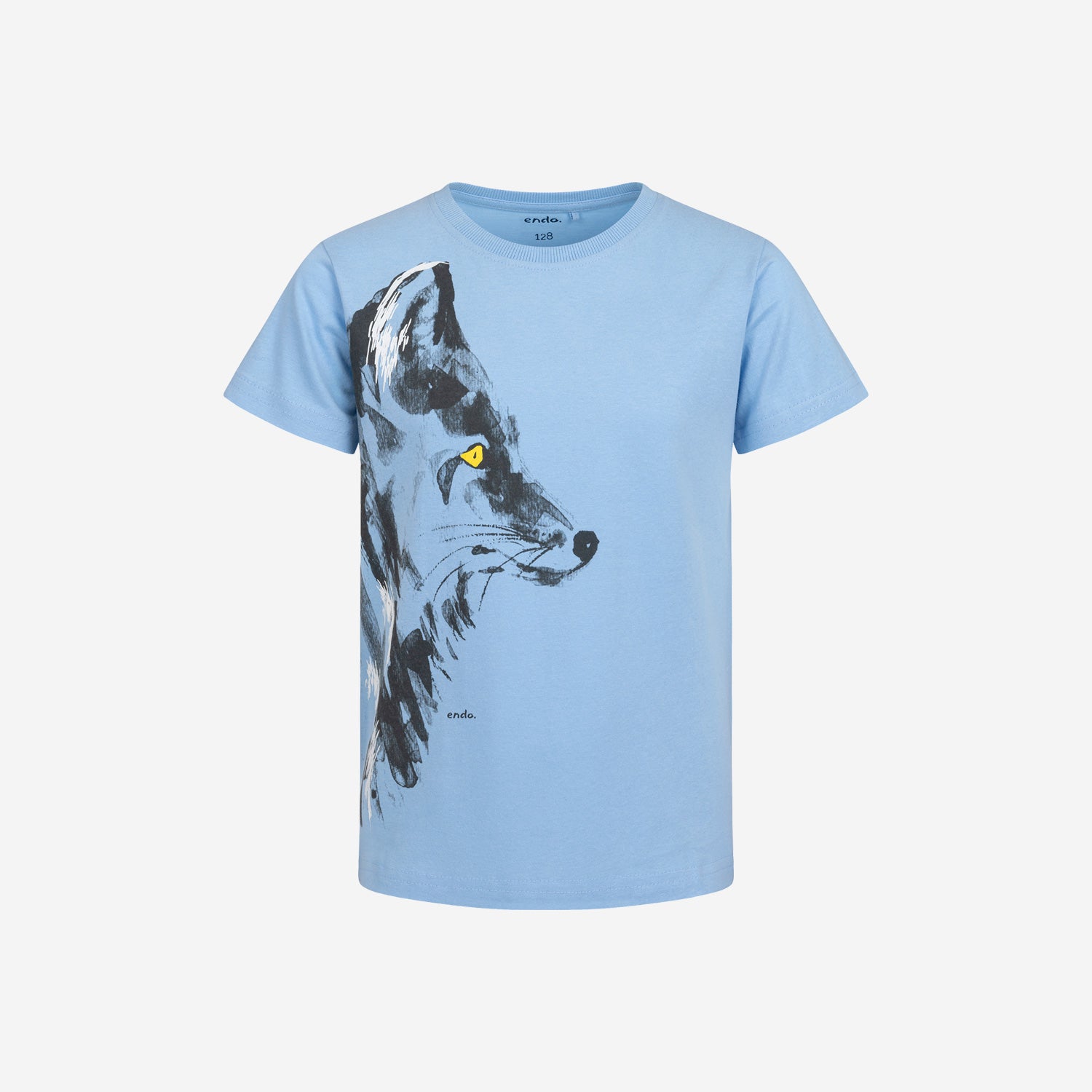 T-shirt z krótkim rękawem dla chłopca, z wilkiem, niebieski 3-8 lat