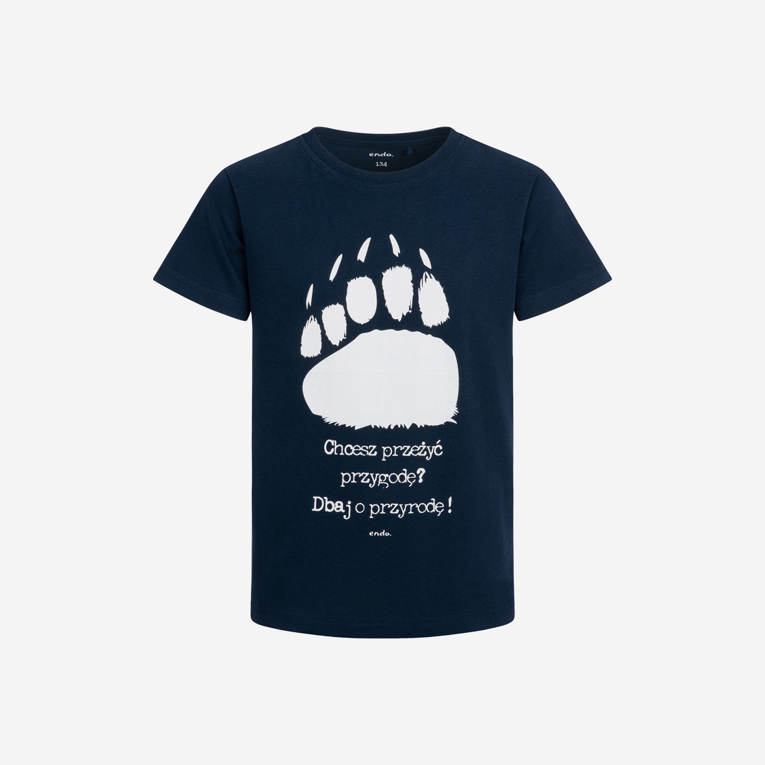 T-shirt z krótkim rękawem dla chłopca, z łapą niedźwiedzia, granatowy 3-8 lat