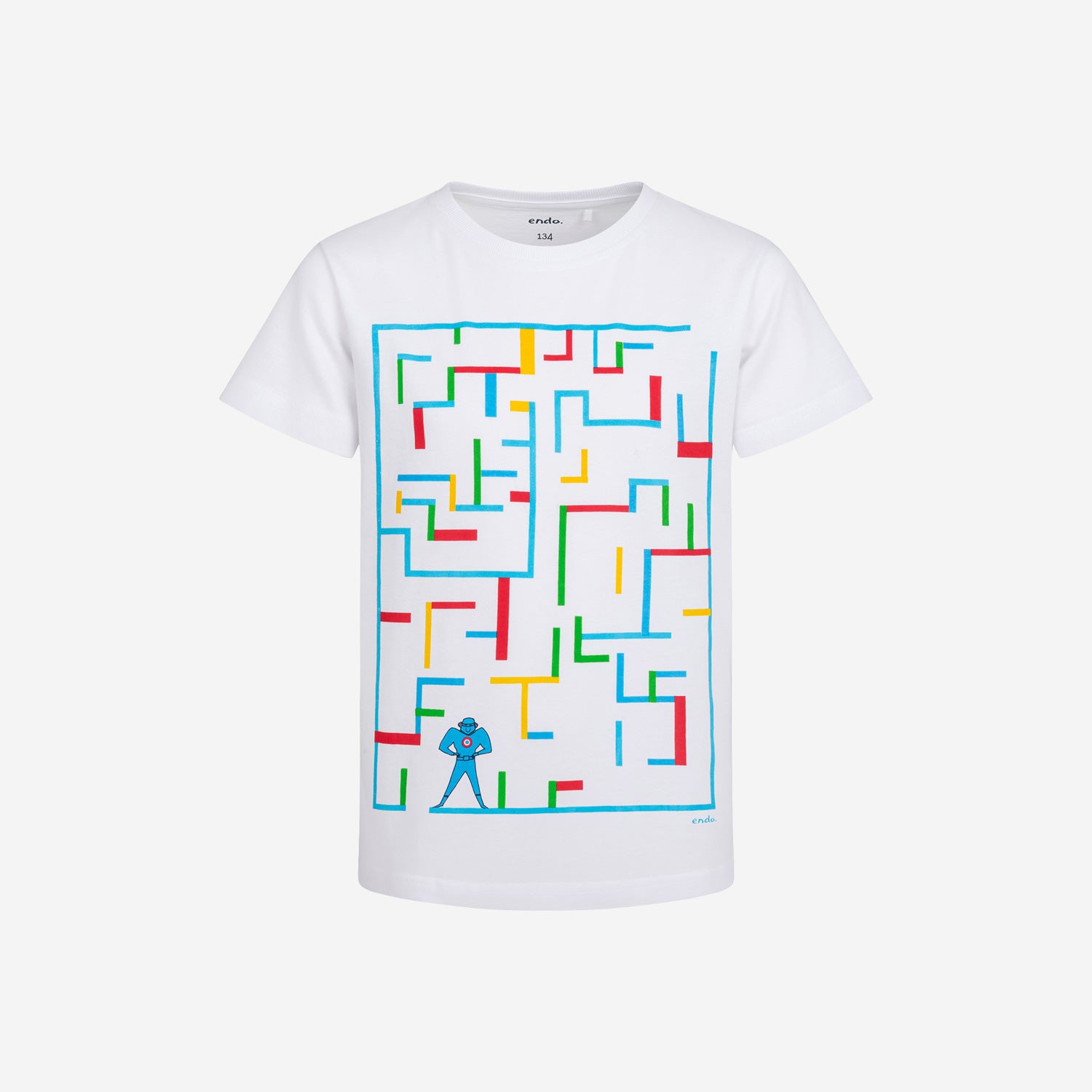 T-shirt z krótkim rękawem dla chłopca, z labiryntem, biały 9-13 lat
