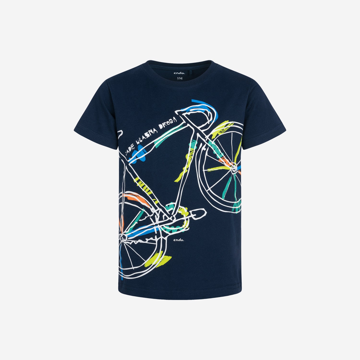T-shirt z krótkim rękawem dla chłopca, z motywem rowerowym, granatowy 9-13 lat