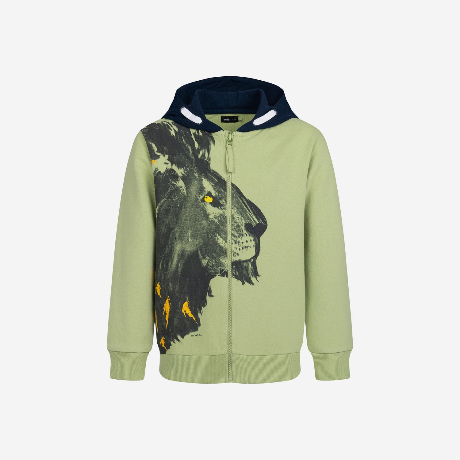 Boy's long-sleeved zip-up hoodie with lion, green, 9-13 years old