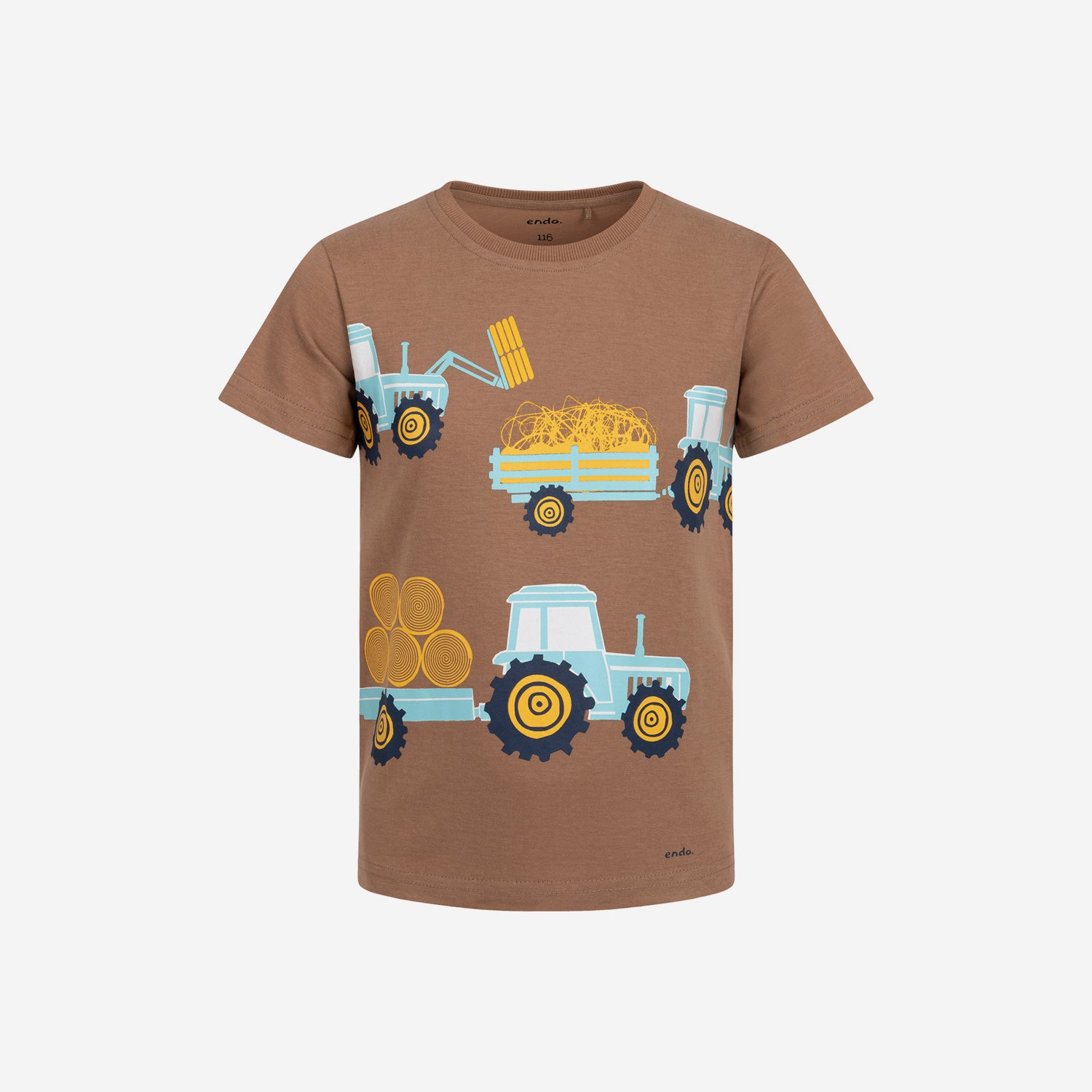 T-shirt z krótkim rękawem dla chłopca, z traktorami, brązowy 3-8 lat