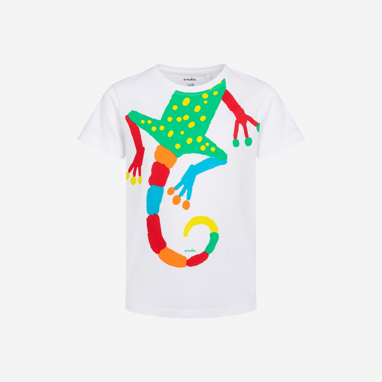 Boy's short-sleeved t-shirt with a gecko, white, 3-8 years old