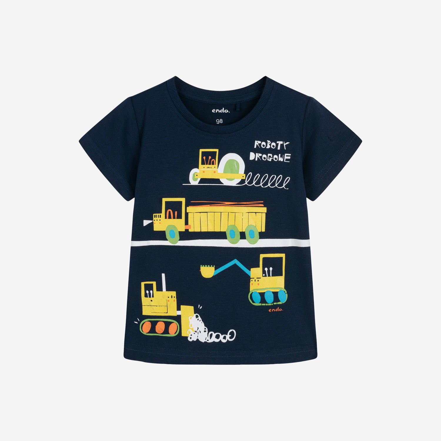 T-shirt z krótkim rękawem dla chłopca, z pojazdami, granatowy 3-8 lat