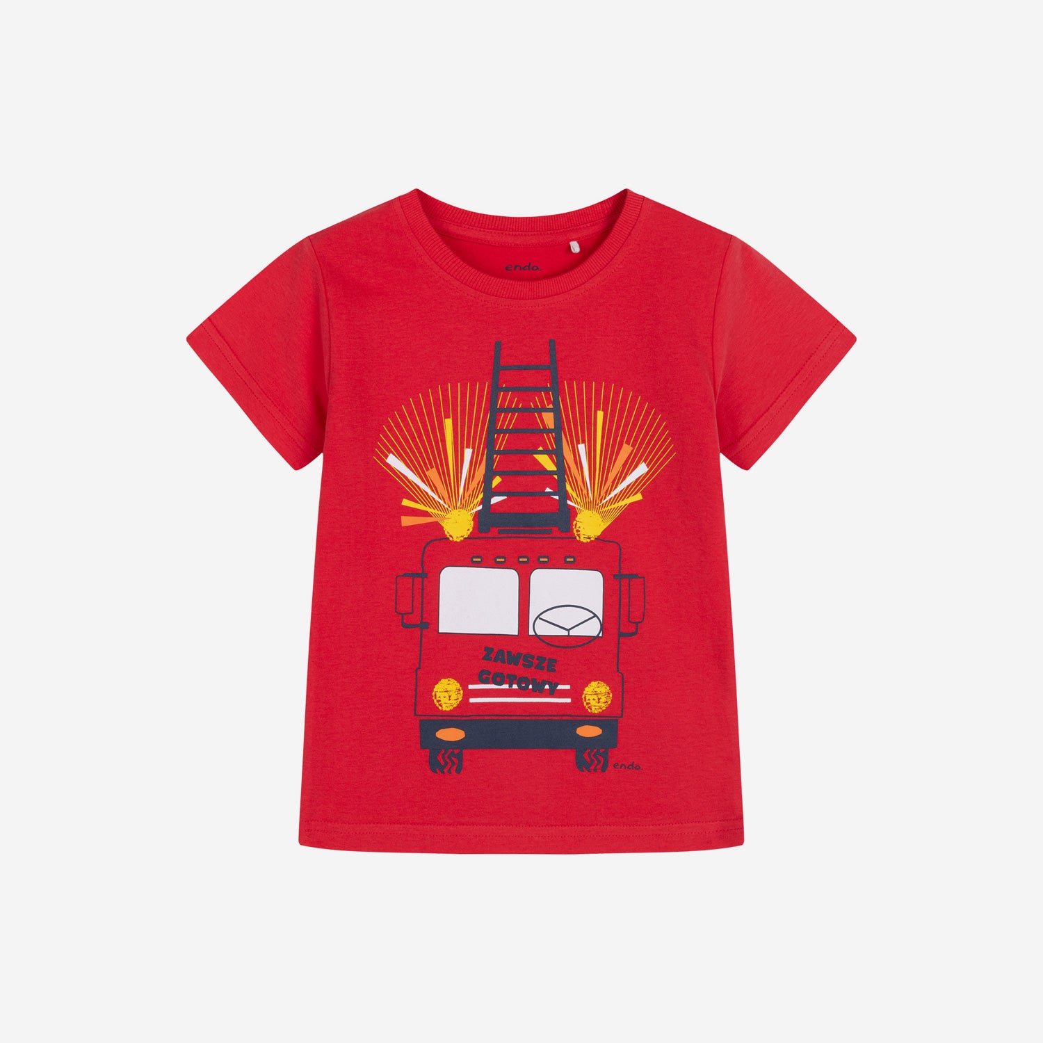 T-shirt z krótkim rękawem dla chłopca, z wozem strażackim, czerwony 3-8 lat