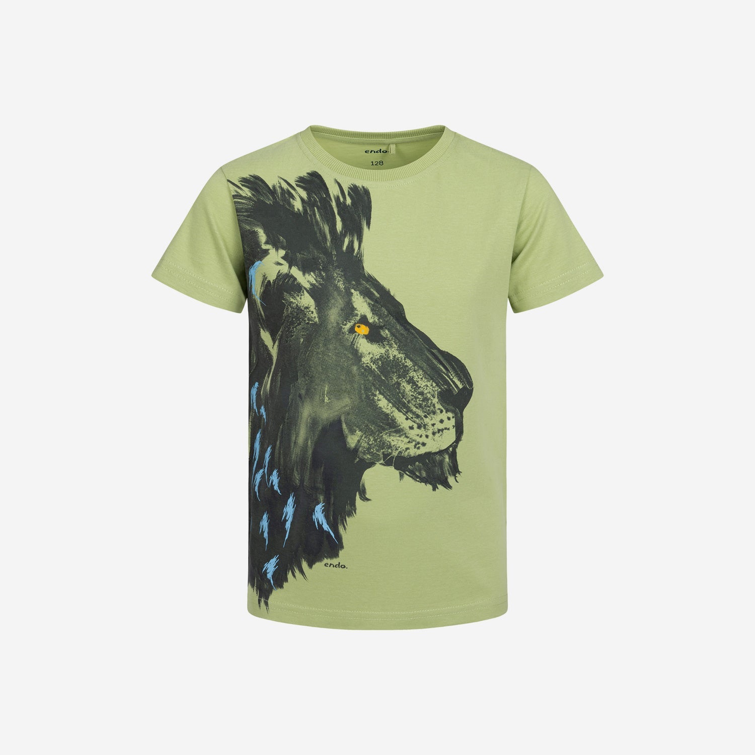 T-shirt z krótkim rękawem dla chłopca, z lwem 3-8 lat, Zgaszona zieleń