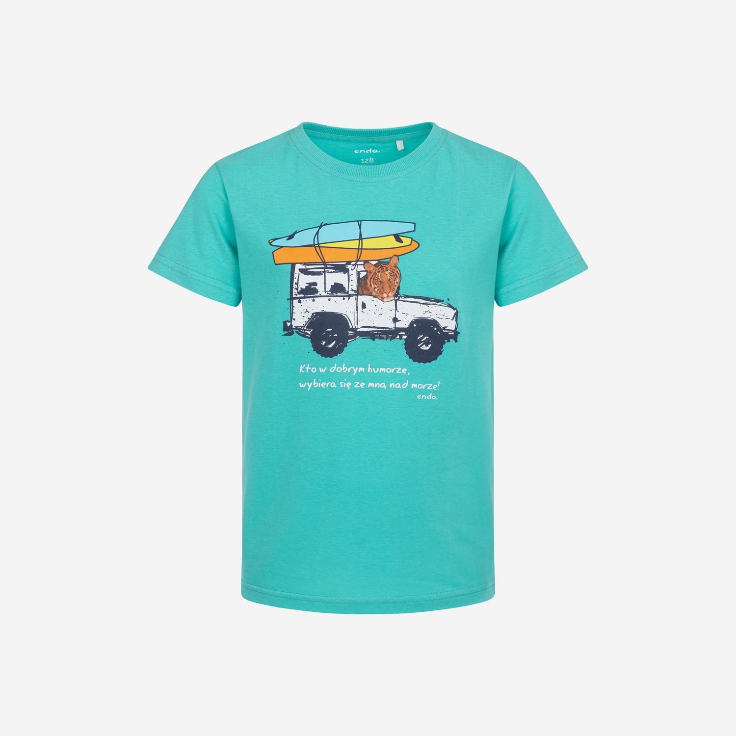 Boy's short-sleeved T-shirt with off-road vehicle, green, 3-8 years old