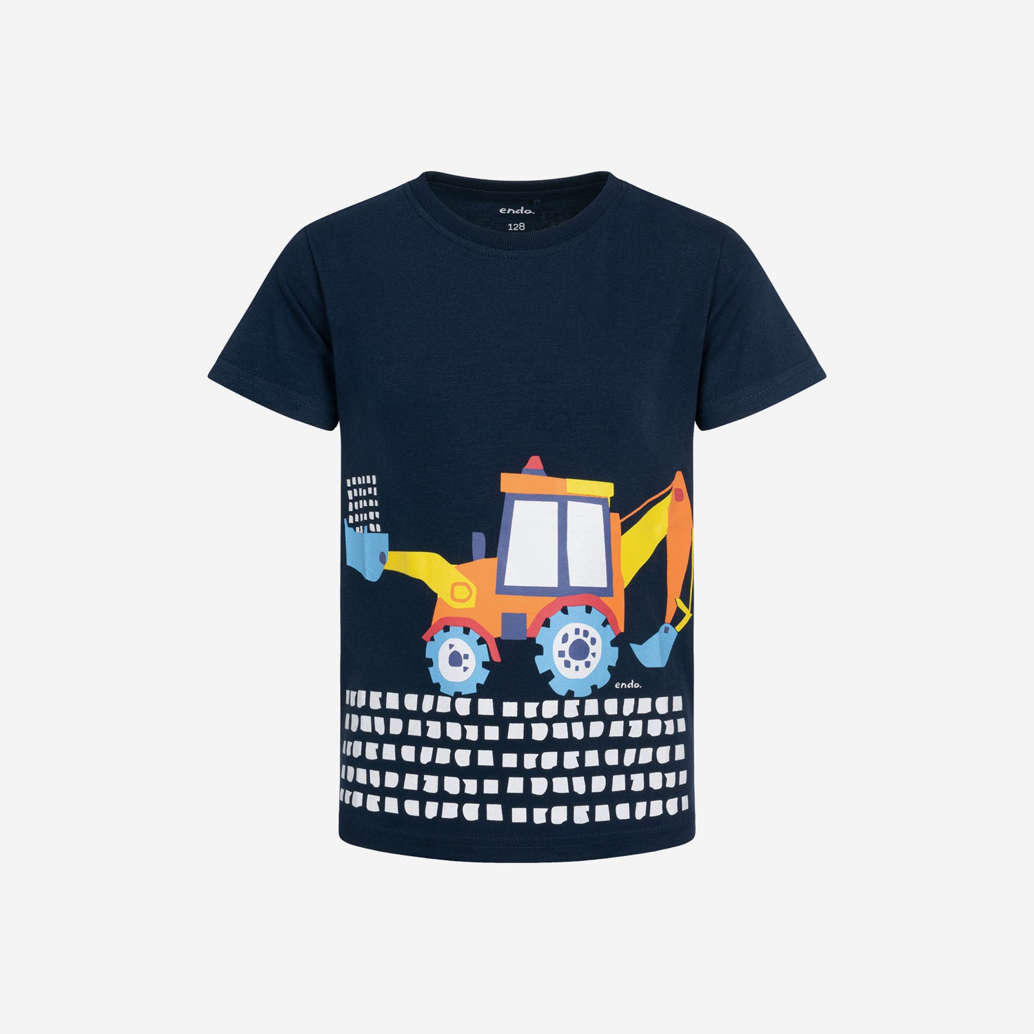 T-shirt z krótkim rękawem dla chłopca, z koparką, granatowy 3-8 lat