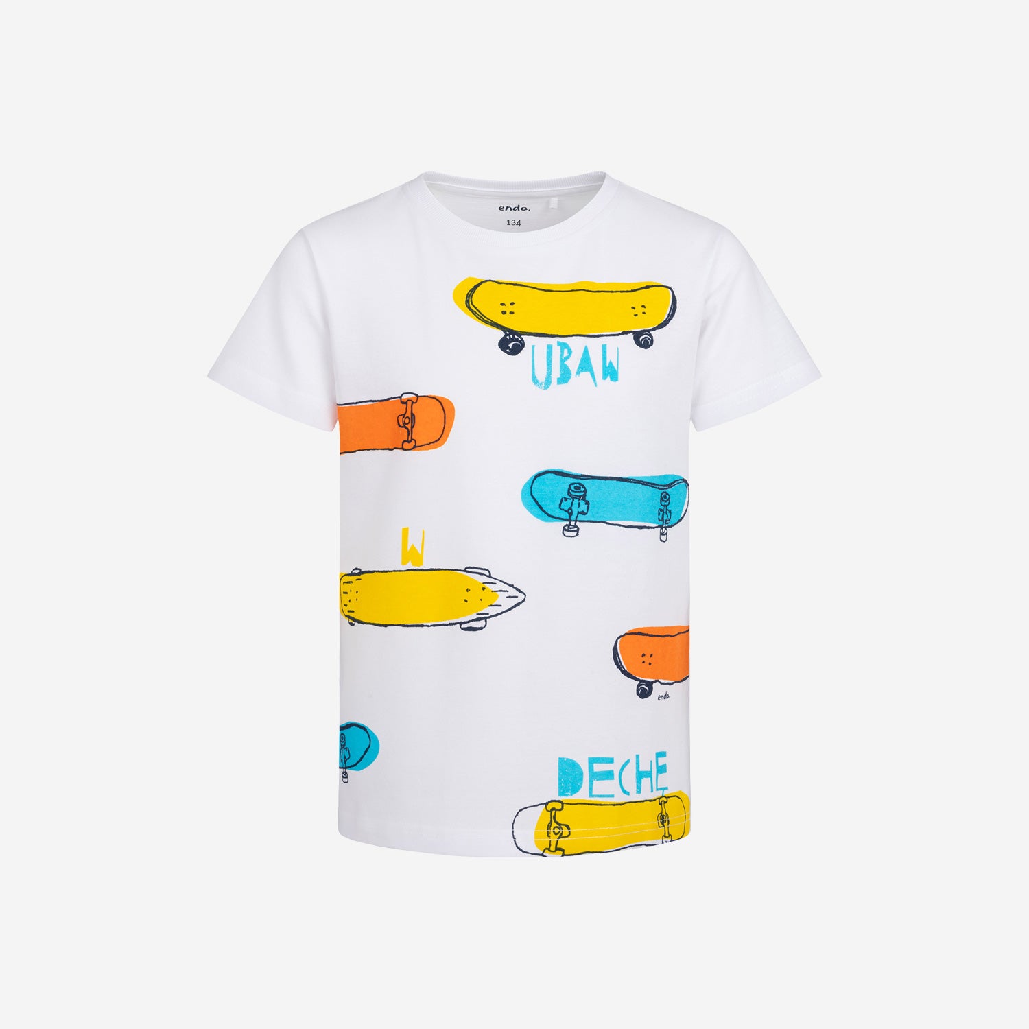 Boy's short-sleeved T-shirt with a skateboard motif, ages 9-13