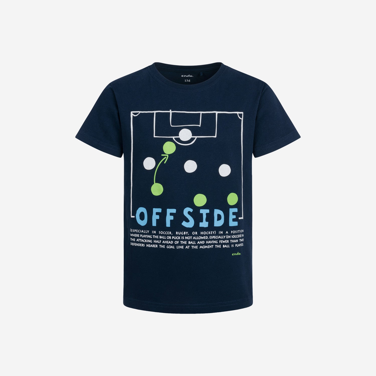 T-shirt z krótkim rękawem dla chłopca, z motywem piłkarskim, granatowy 9-13 lat