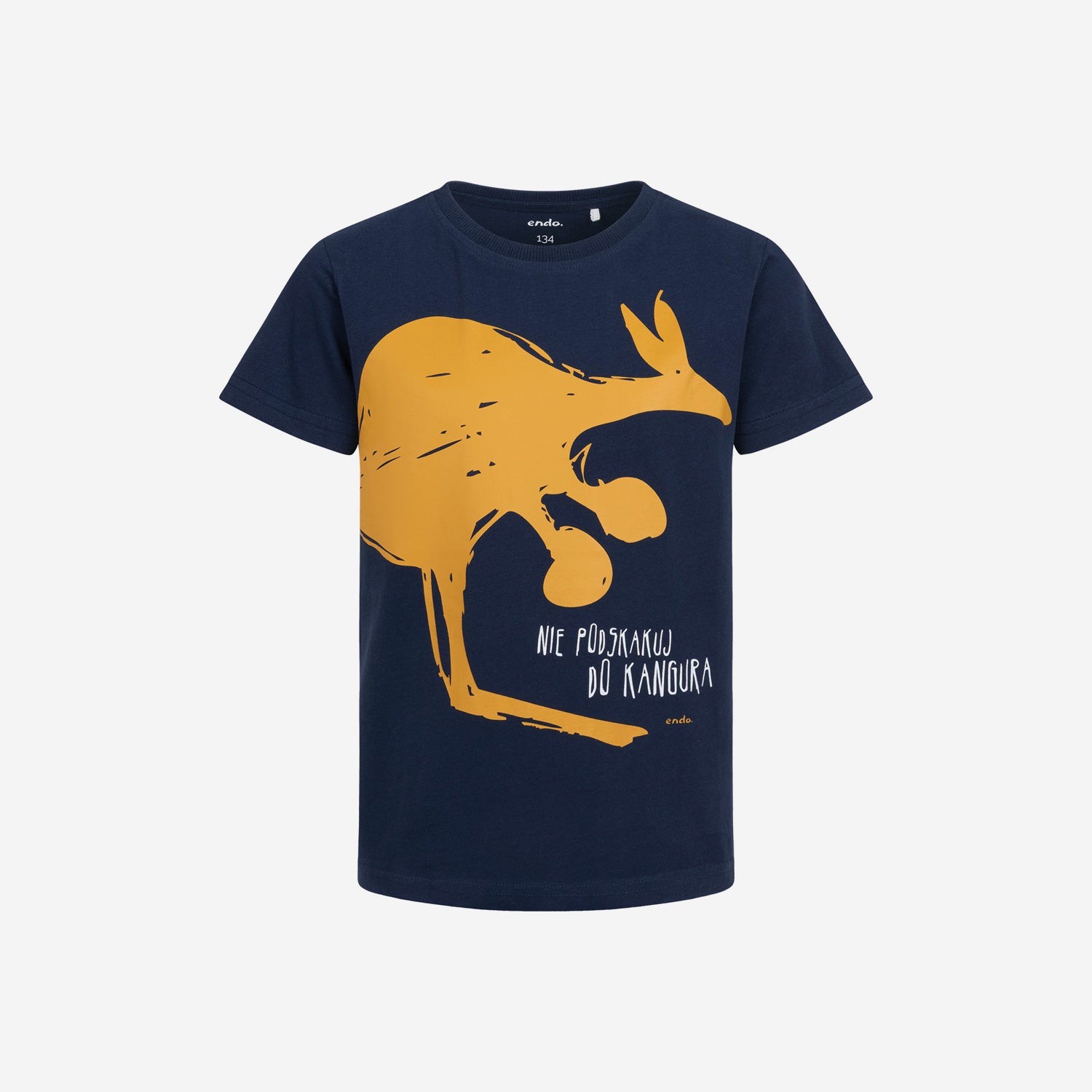 Boy's short-sleeved T-shirt with kangaroo, navy blue, 9-13 years old