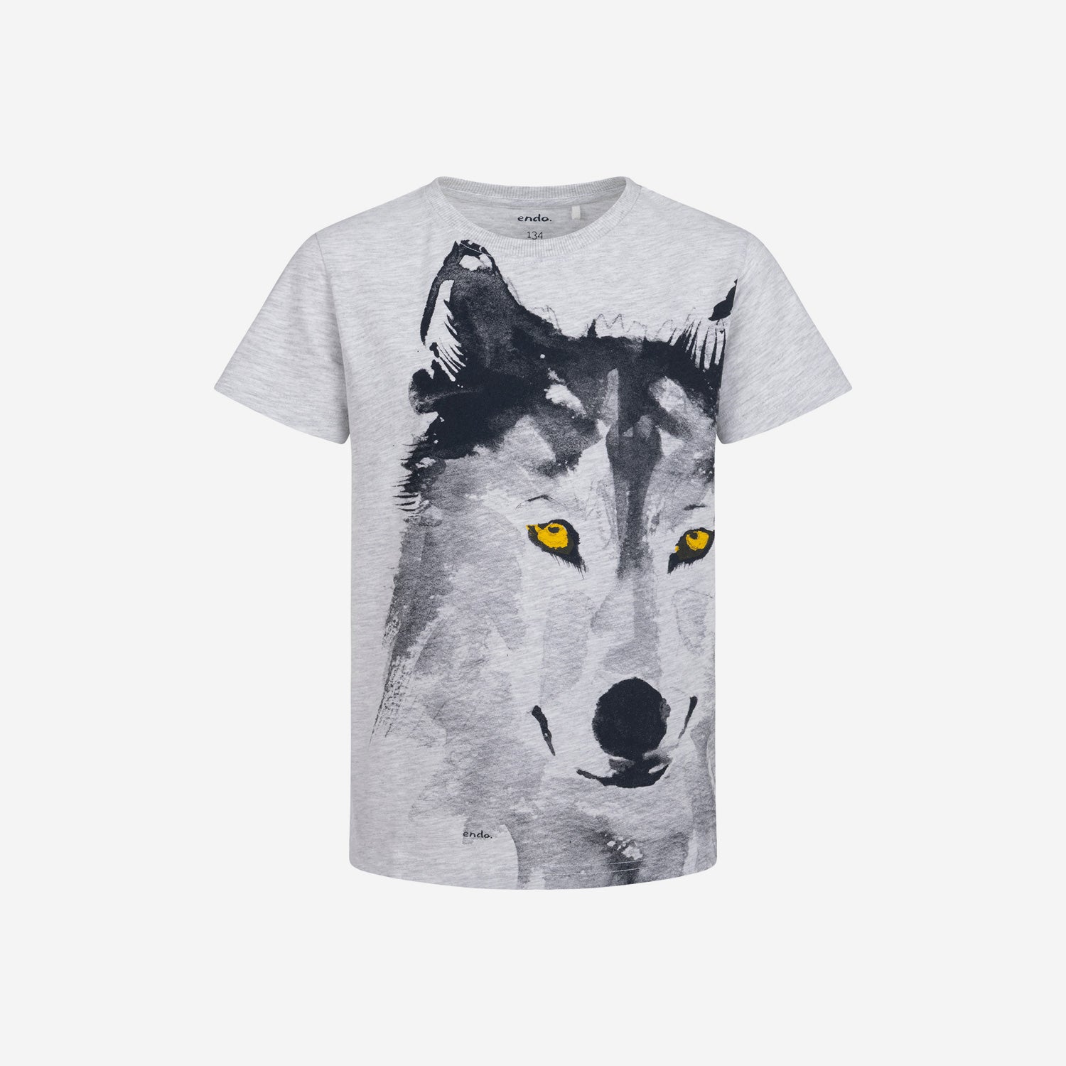 T-shirt z krótkim rękawem dla chłopca, z wilkiem, szary 9-13 lat