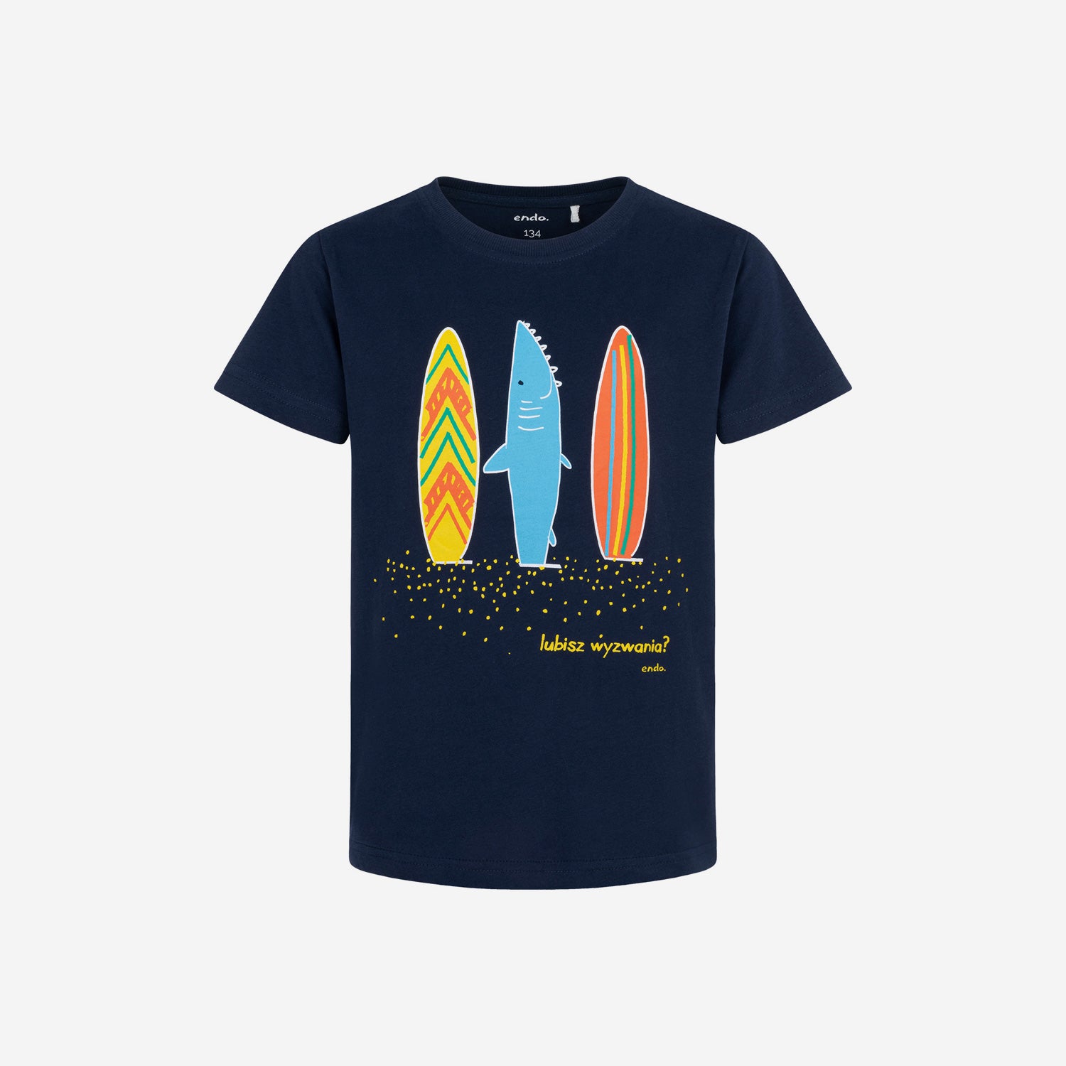 T-shirt z krótkim rękawem dla chłopca, z motywem surffingowym, granatowy 9-13 lat