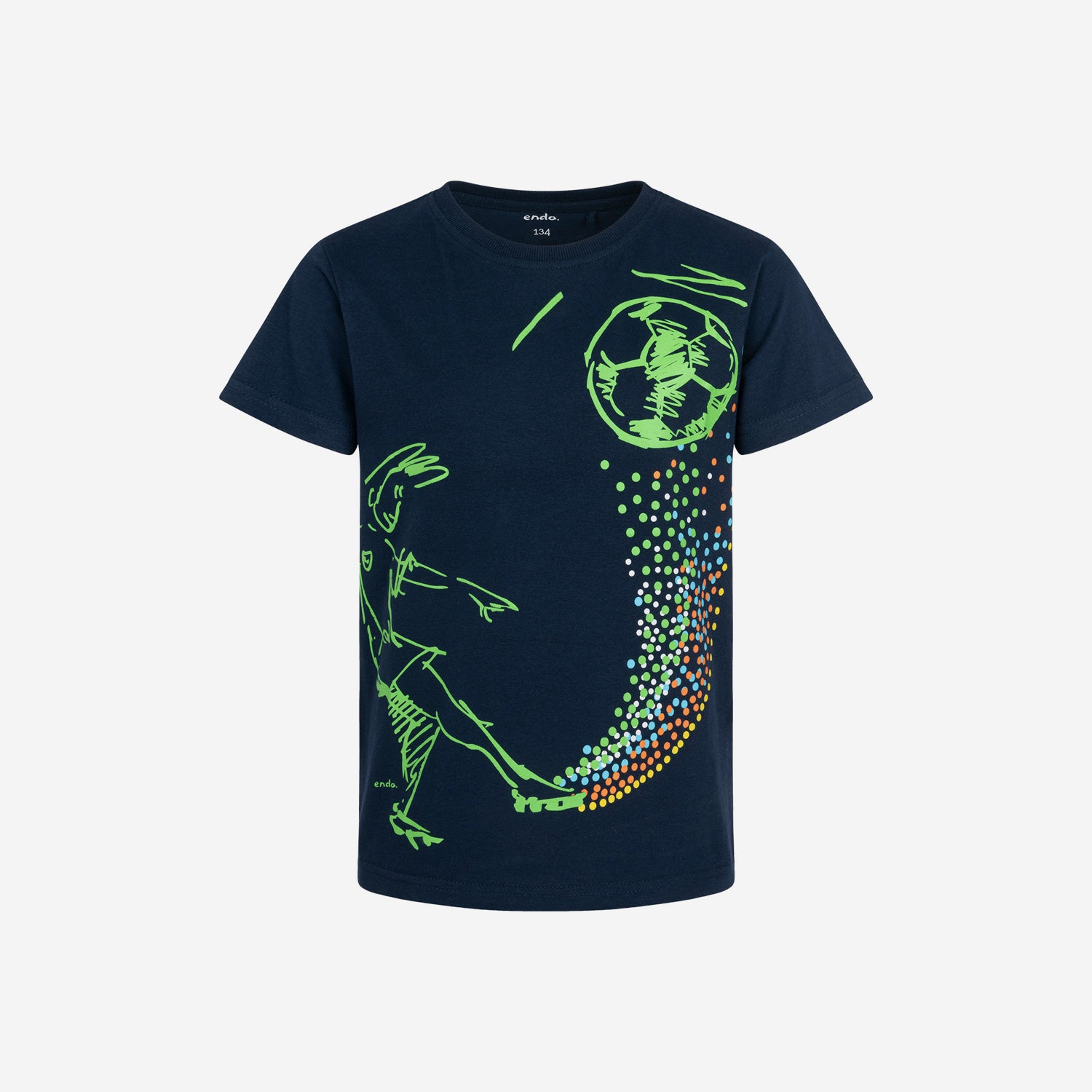 T-shirt z krótkim rękawem dla chłopca, z motywem piłkarskim, granatowy 9-13 lat
