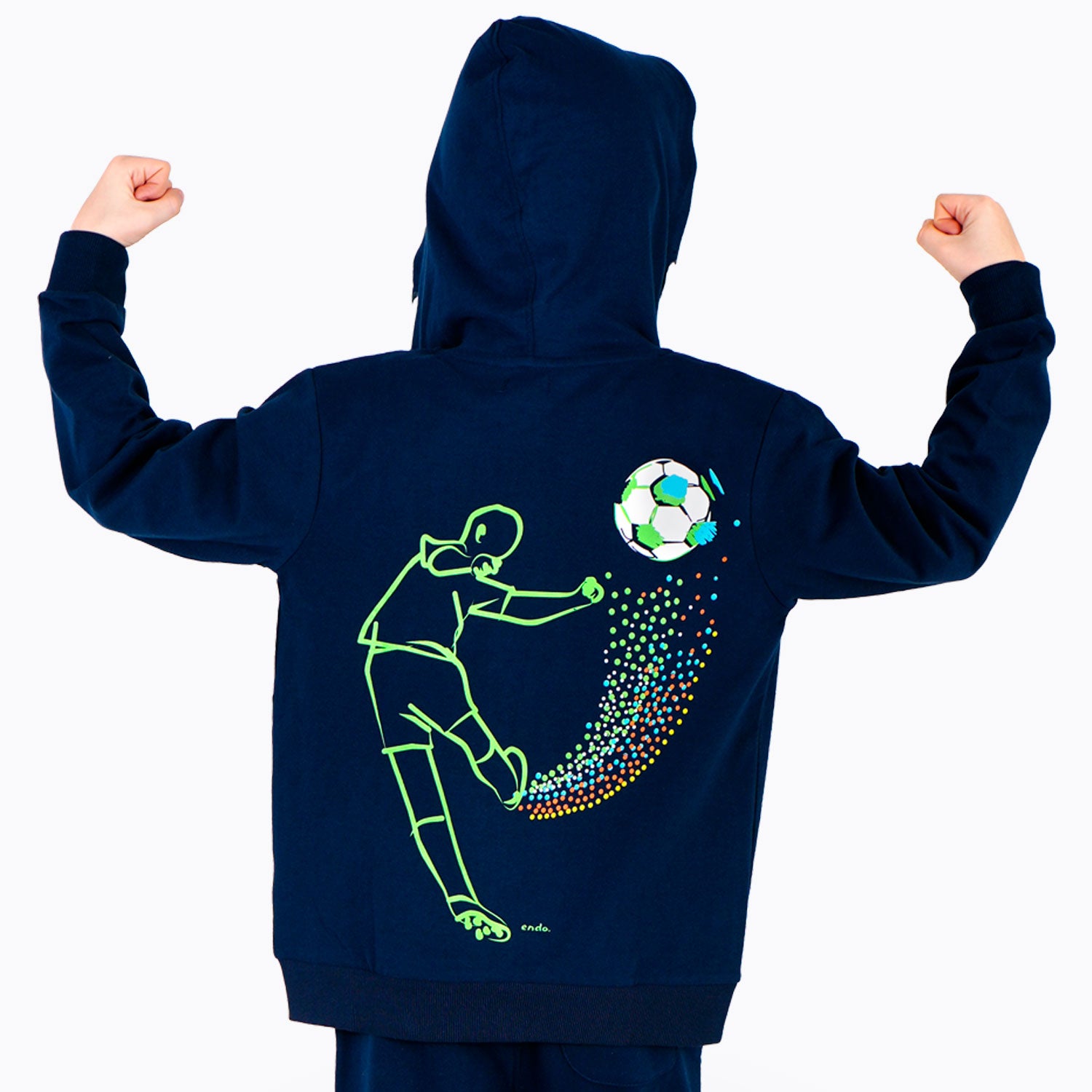 Bluza z kapturem dla chłopca, z motywem piłkarskim, granatowa 9-13 lat