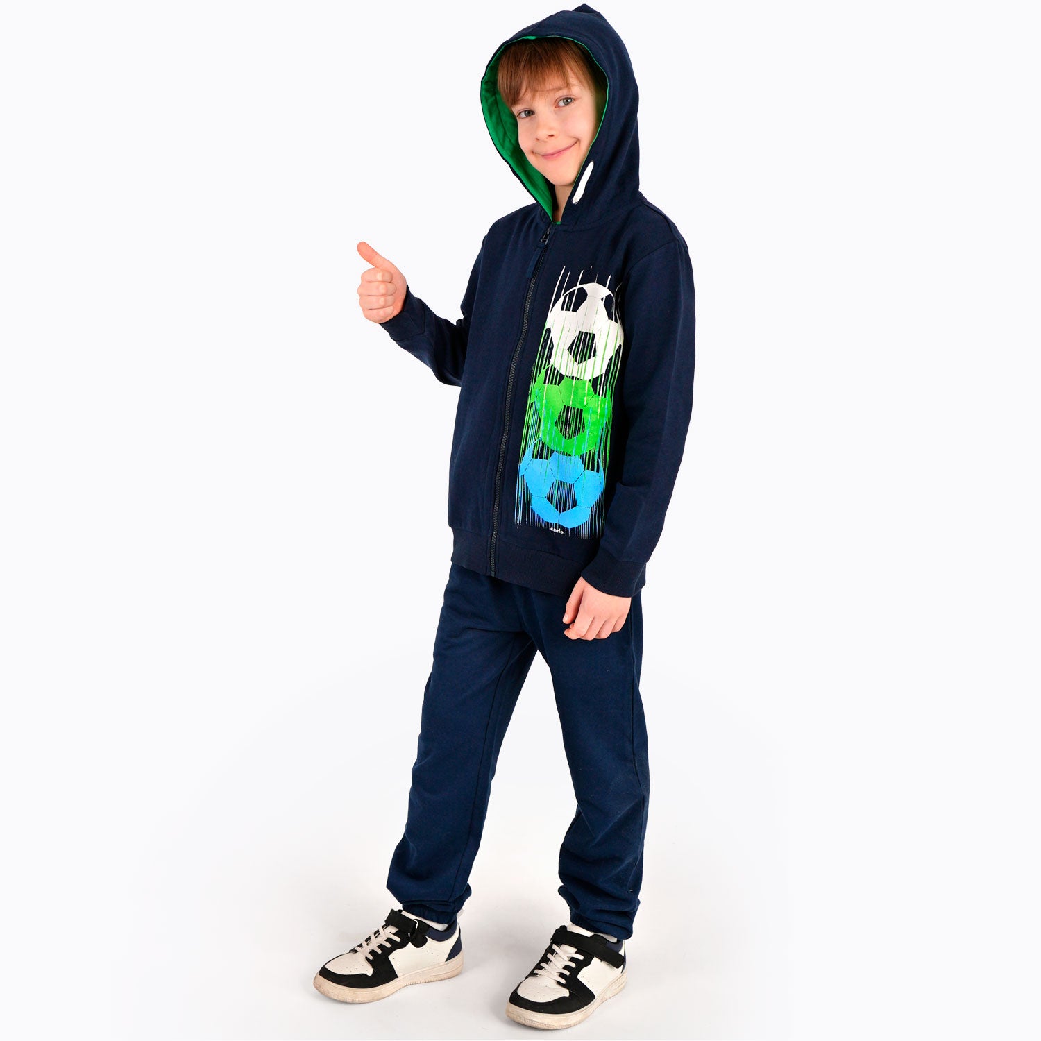 Bluza z kapturem dla chłopca, z motywem piłkarskim, granatowa 9-13 lat