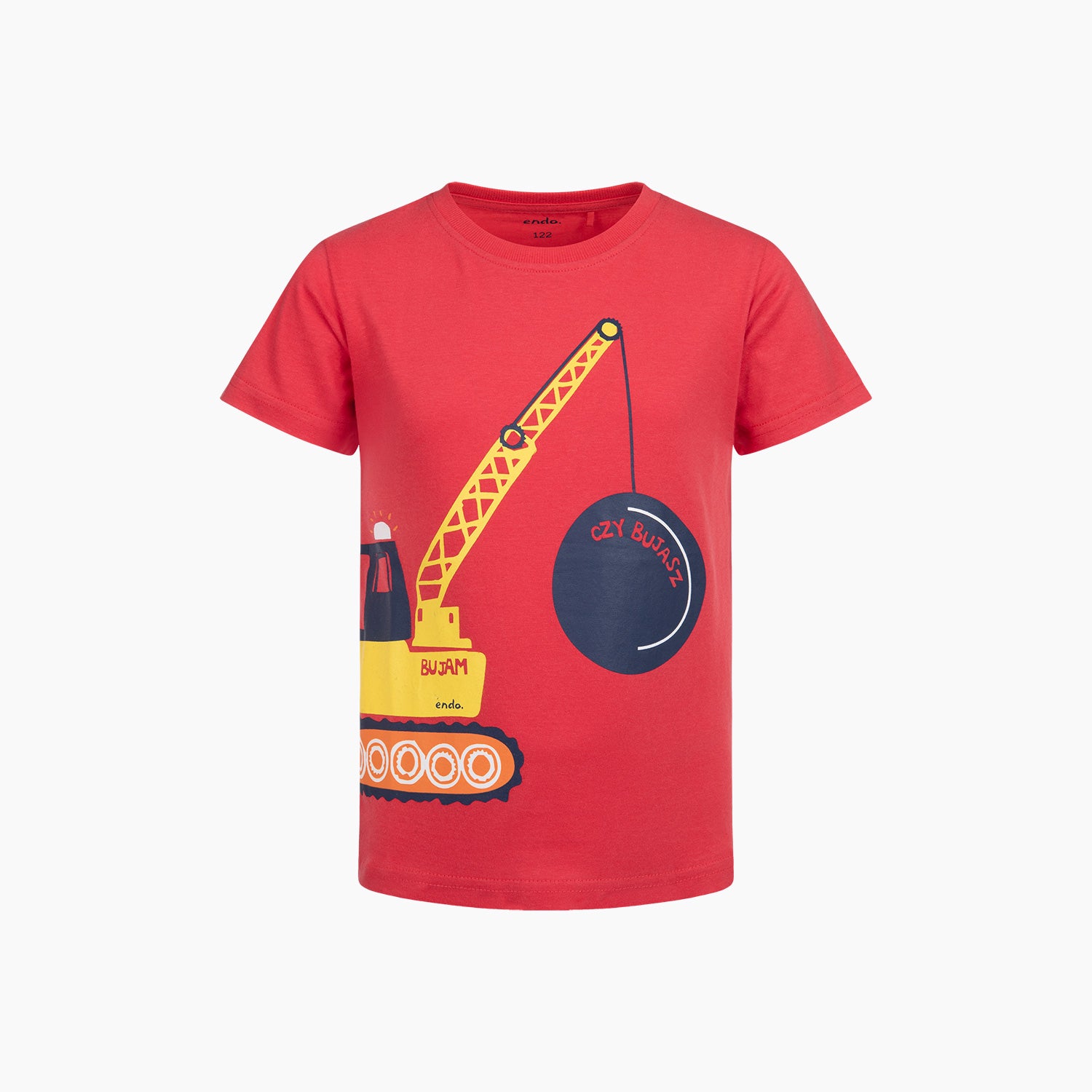 T-shirt z krótkim rękawem dla chłopca, z koparką wyburzeniową, czerwony 2-7 lat