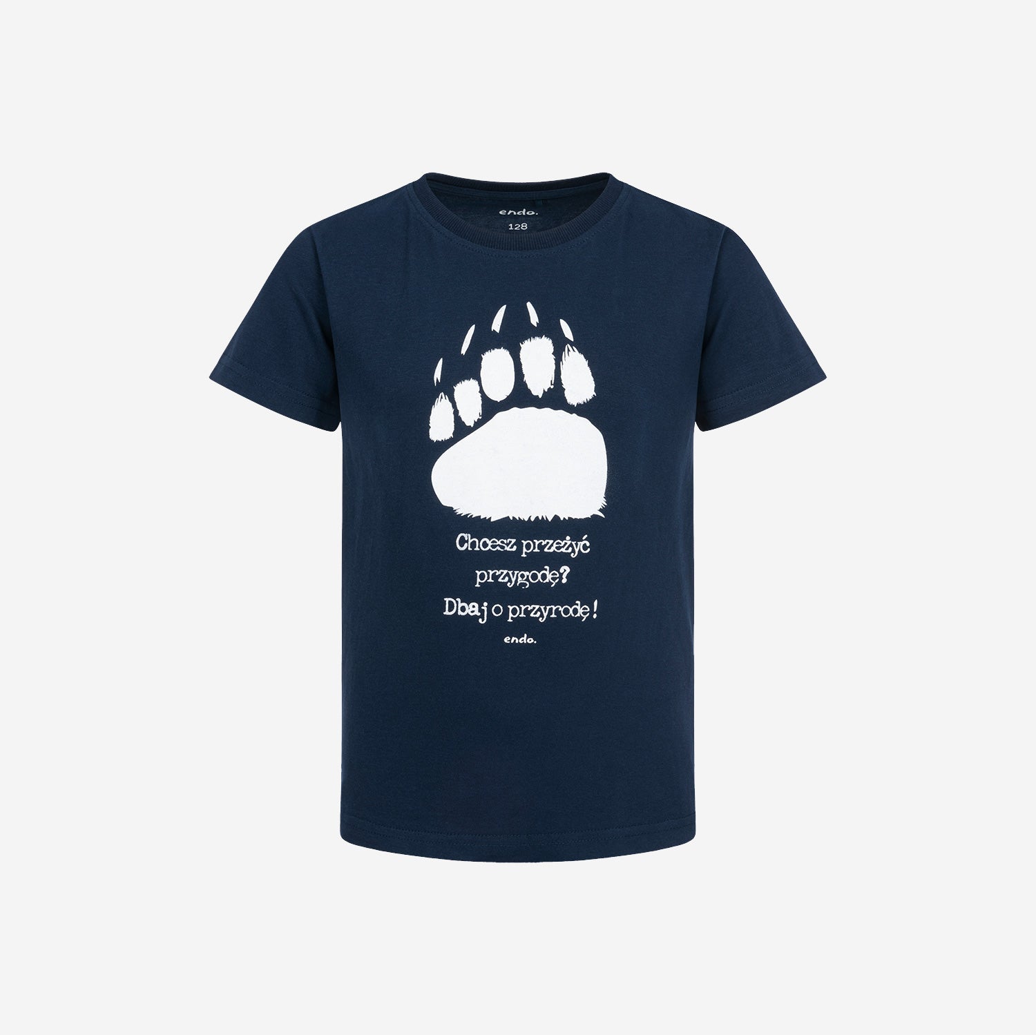 T-shirt z krótkim rękawem dla chłopca, z łapą niedźwiedzia, granatowy 3-8 lat