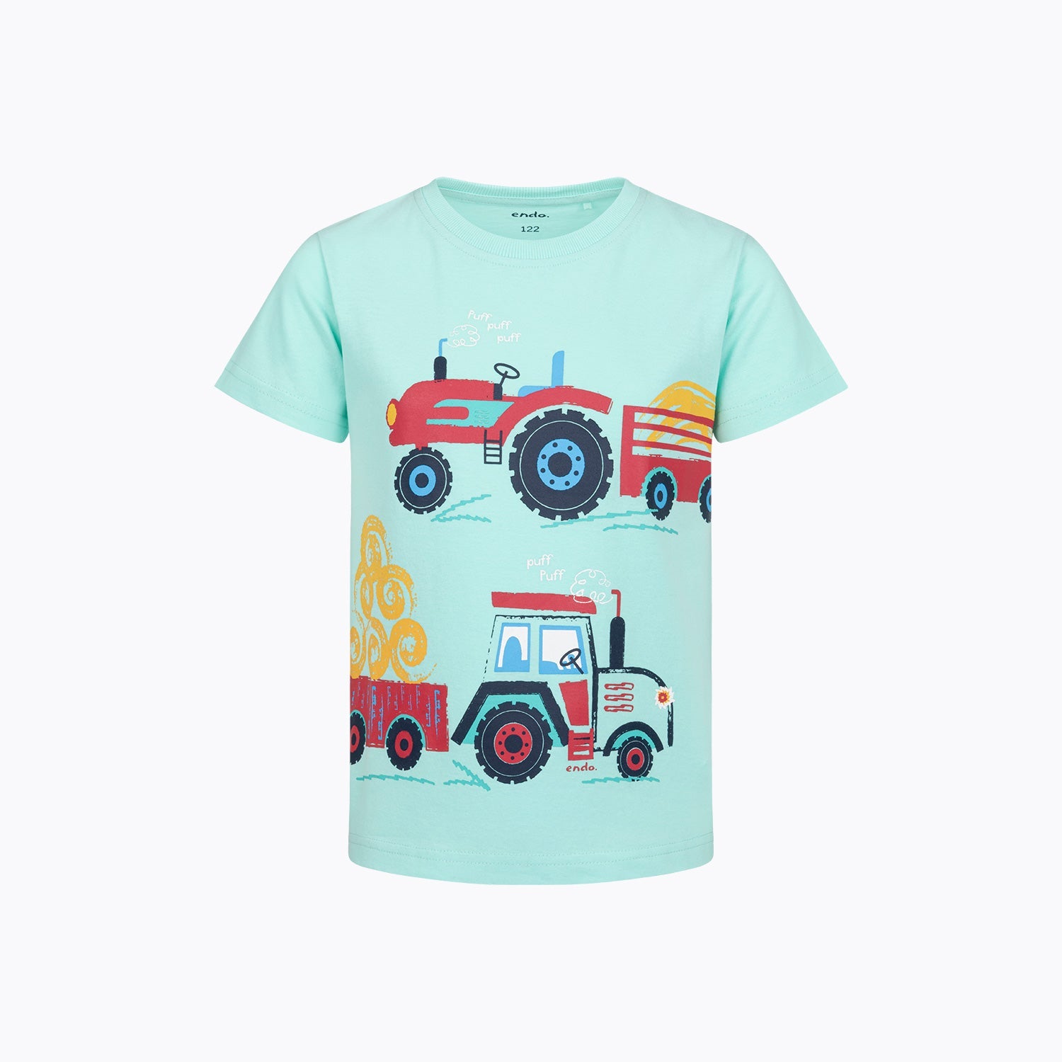 T-shirt z krótkim rękawem dla chłopca 2-7 lat, jasnoniebieski traktory