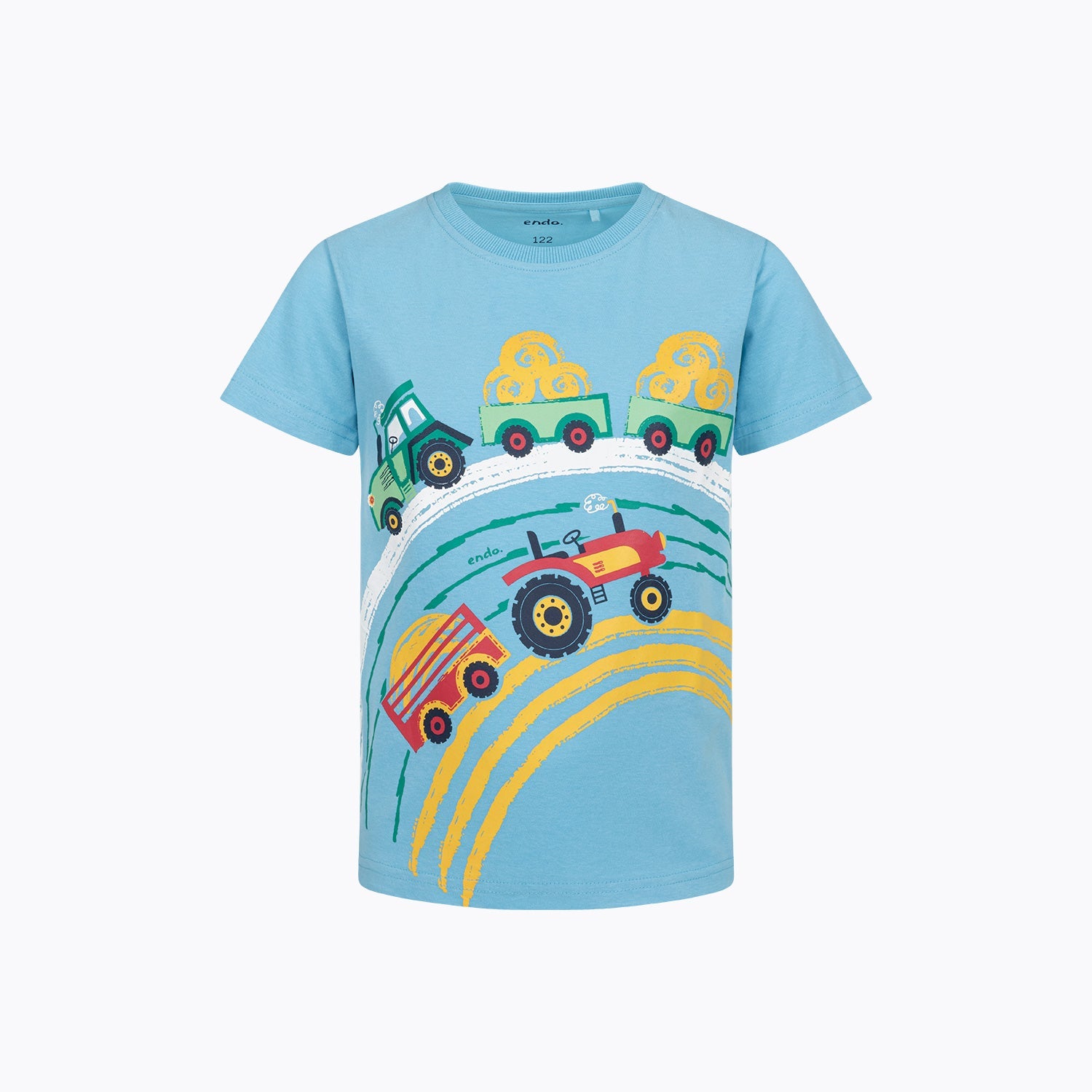 T-shirt z krótkim rękawem dla chłopca 2-7 lat, niebieski traktory na roli
