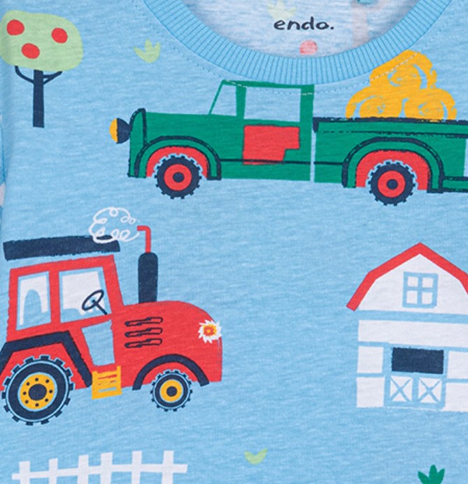 T-shirt z krótkim rękawem dla chłopca, z traktorami, niebieski 2-8 lat