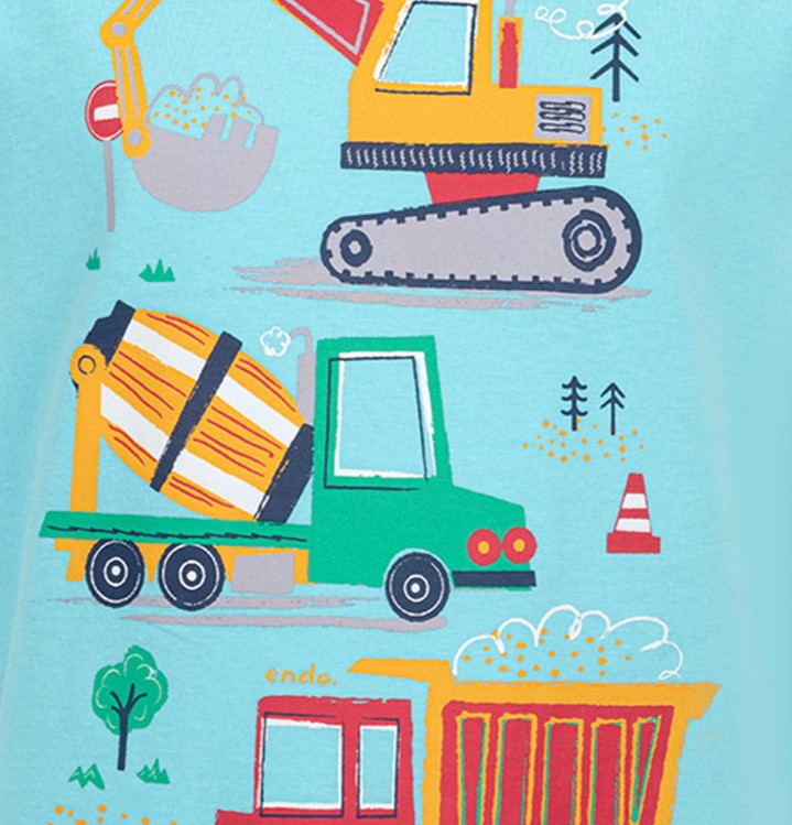 T-shirt z krótkim rękawem, z pojazdami budowlanymi, niebieski 2-8 lat