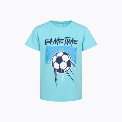 T-shirt z krótkim rękawem dla chłopca, z motywem piłkarskim, niebieski 6-8 lat