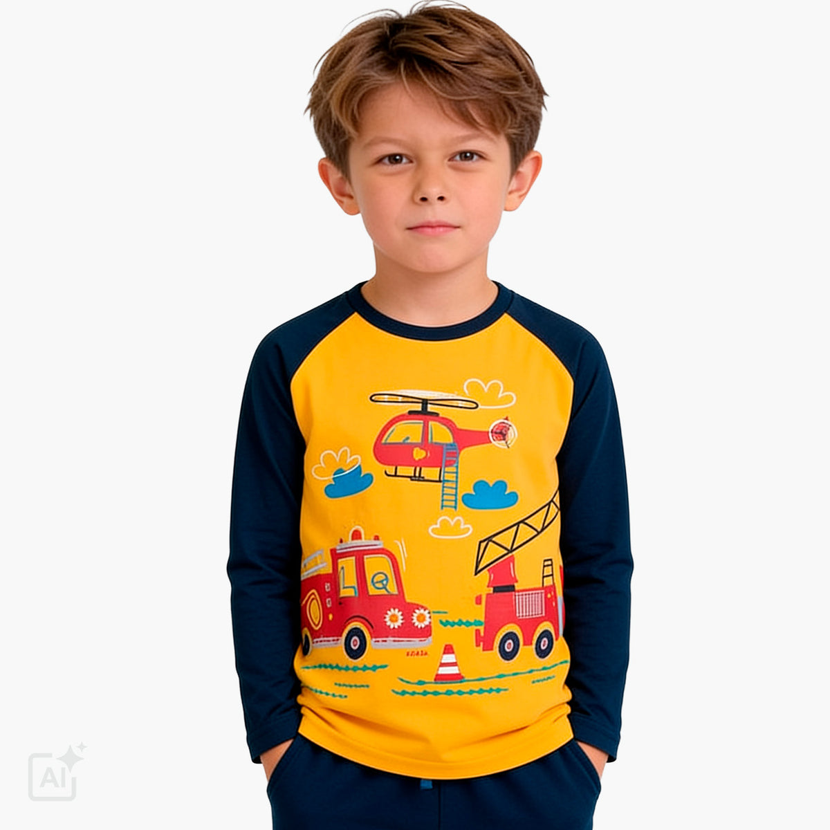 T-shirt z długim rękawem dla chłopca 2-7 lat, pomarańczowy z motywem starżackim