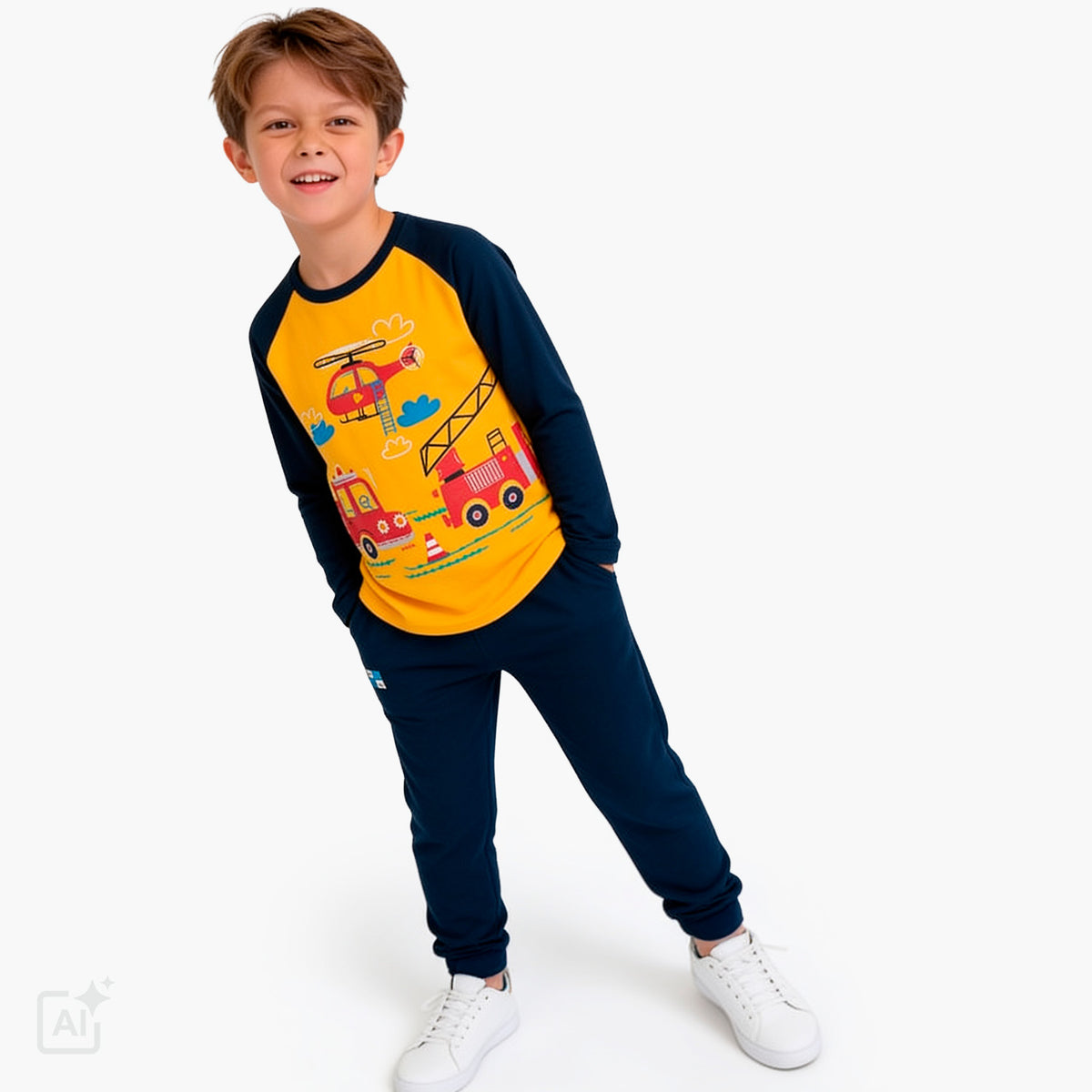 T-shirt z długim rękawem dla chłopca 2-7 lat, pomarańczowy z motywem starżackim