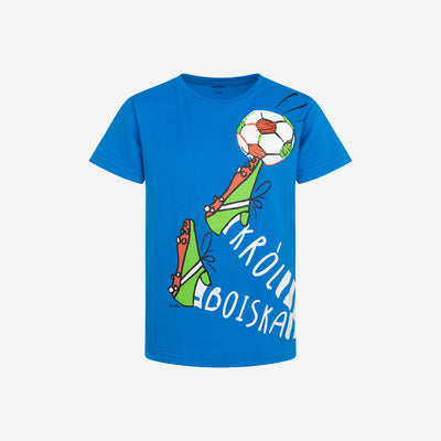 Boy's short-sleeved football-themed T-shirt, blue, 9-13 years old