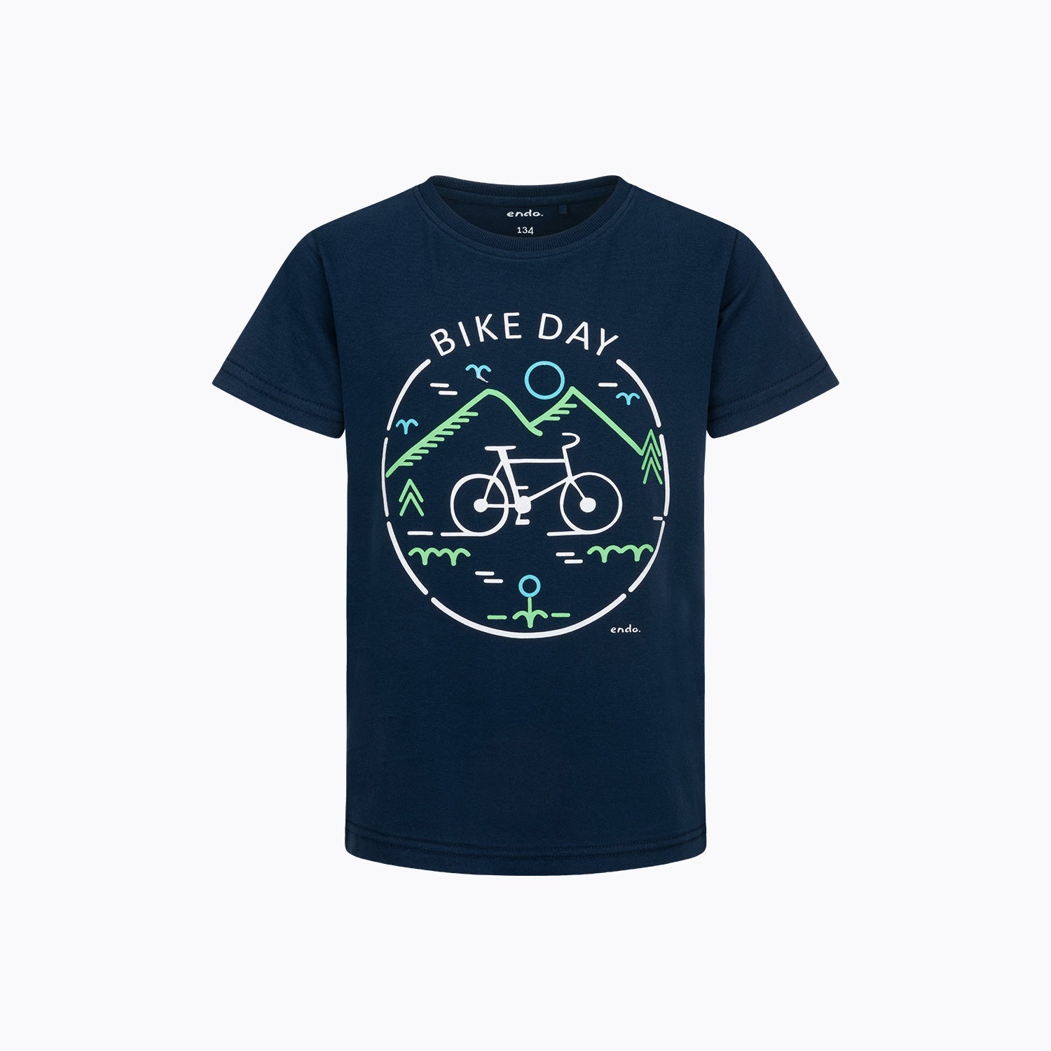 T-shirt z krótkim rękawem dla chłopca 9-13 lat, granatowy bike day