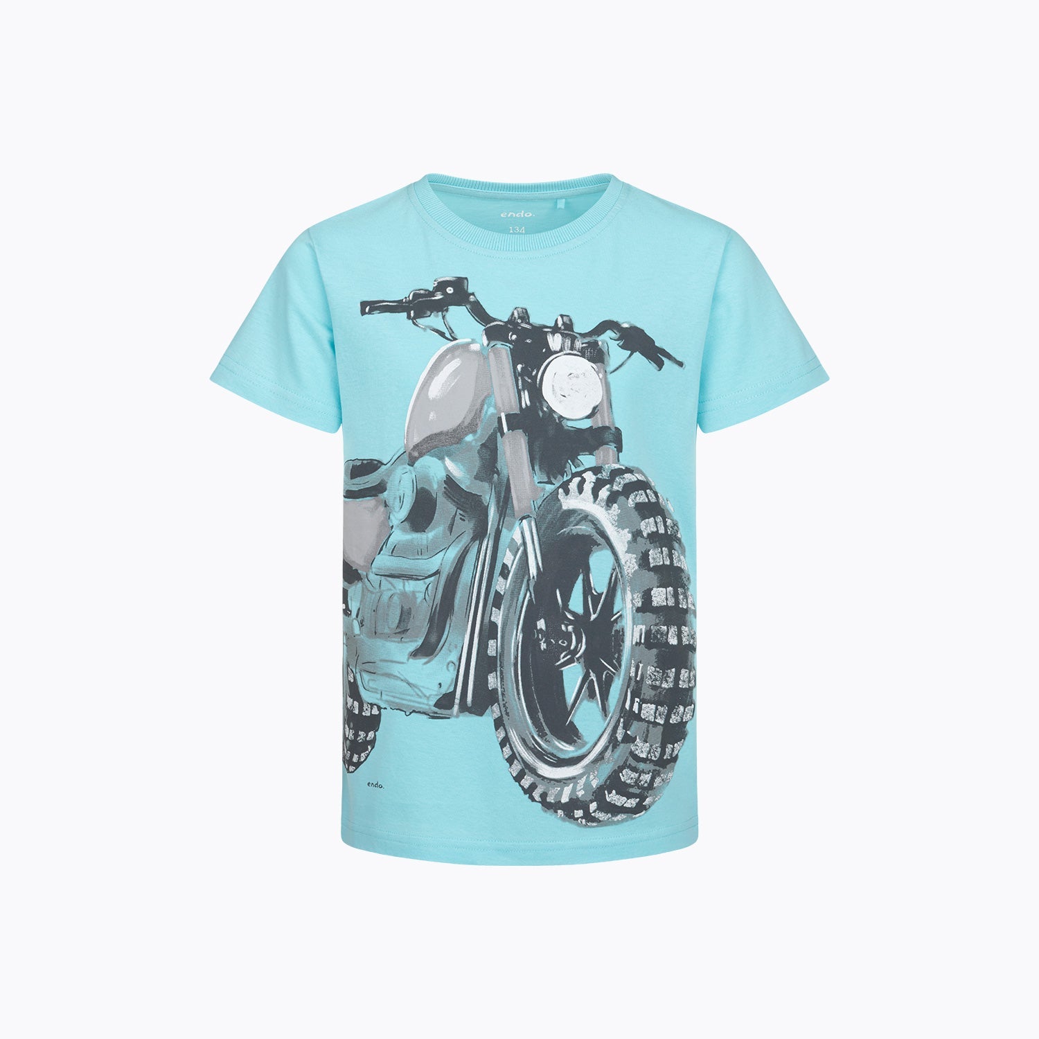 T-shirt z krótkim rękawem dla chłopca 9-13 lat, jasnoniebieski motor