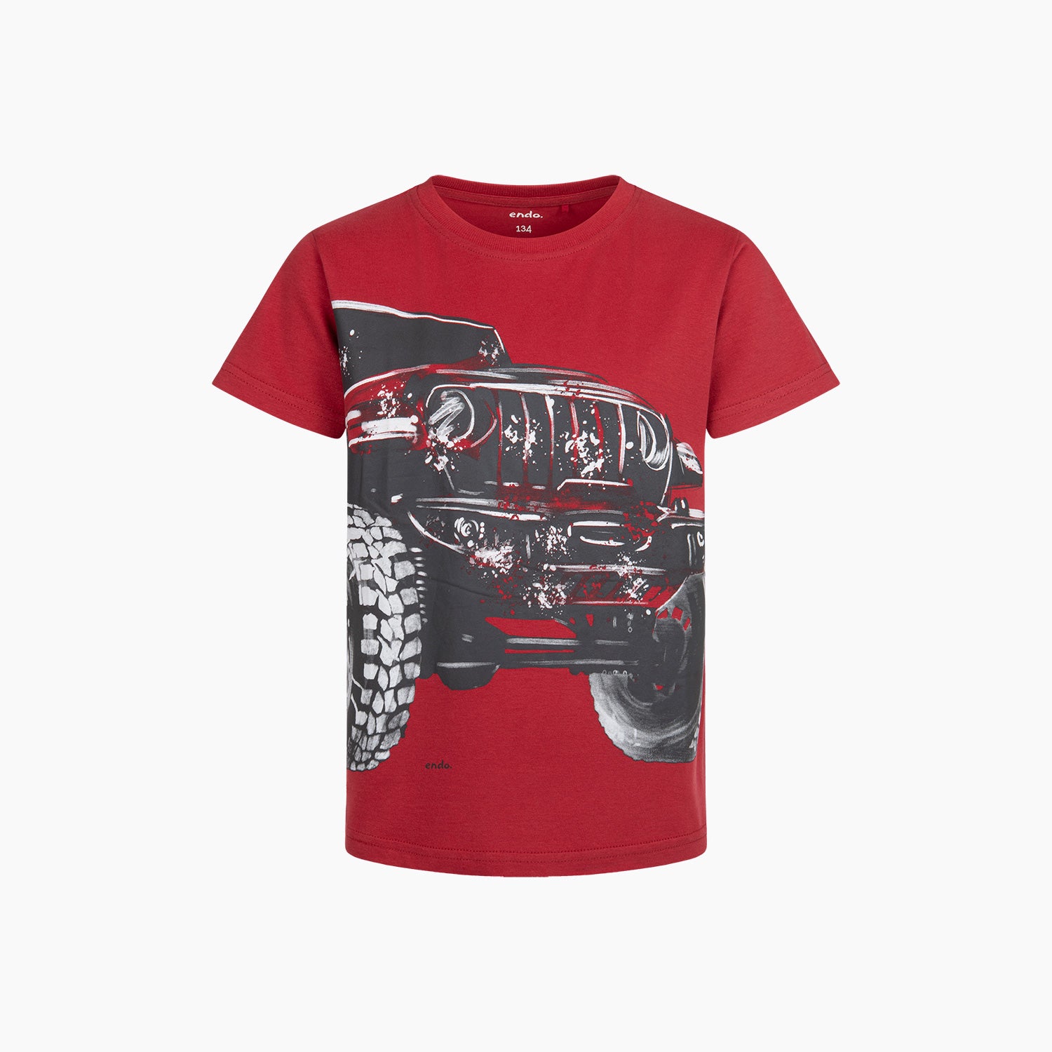 T-shirt z krótkim rękawem dla chłopca, z autem terenowym, czerwony 9-13 lat