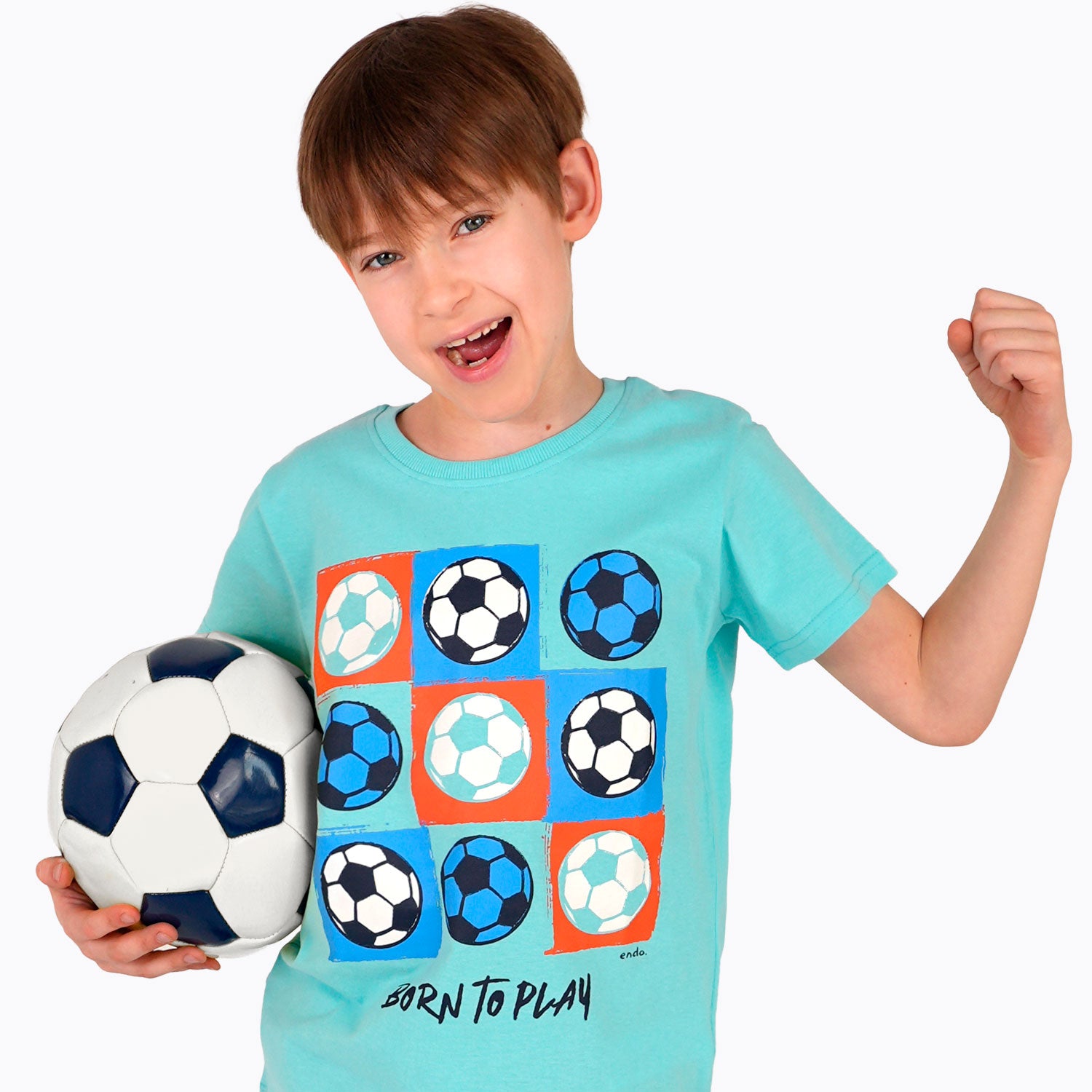 T-shirt z krótkim rękawem dla chłopca, z motywem piłkarskim, niebieski 9-13 lat