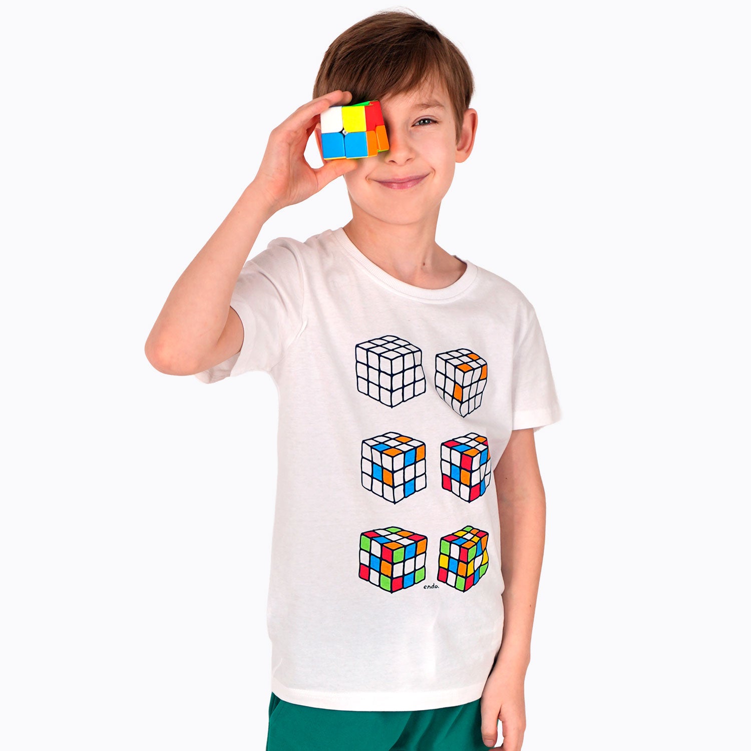 T-shirt z krótkim rękawem dla chłopca, z kostkami Rubika, biały 9-13 lat
