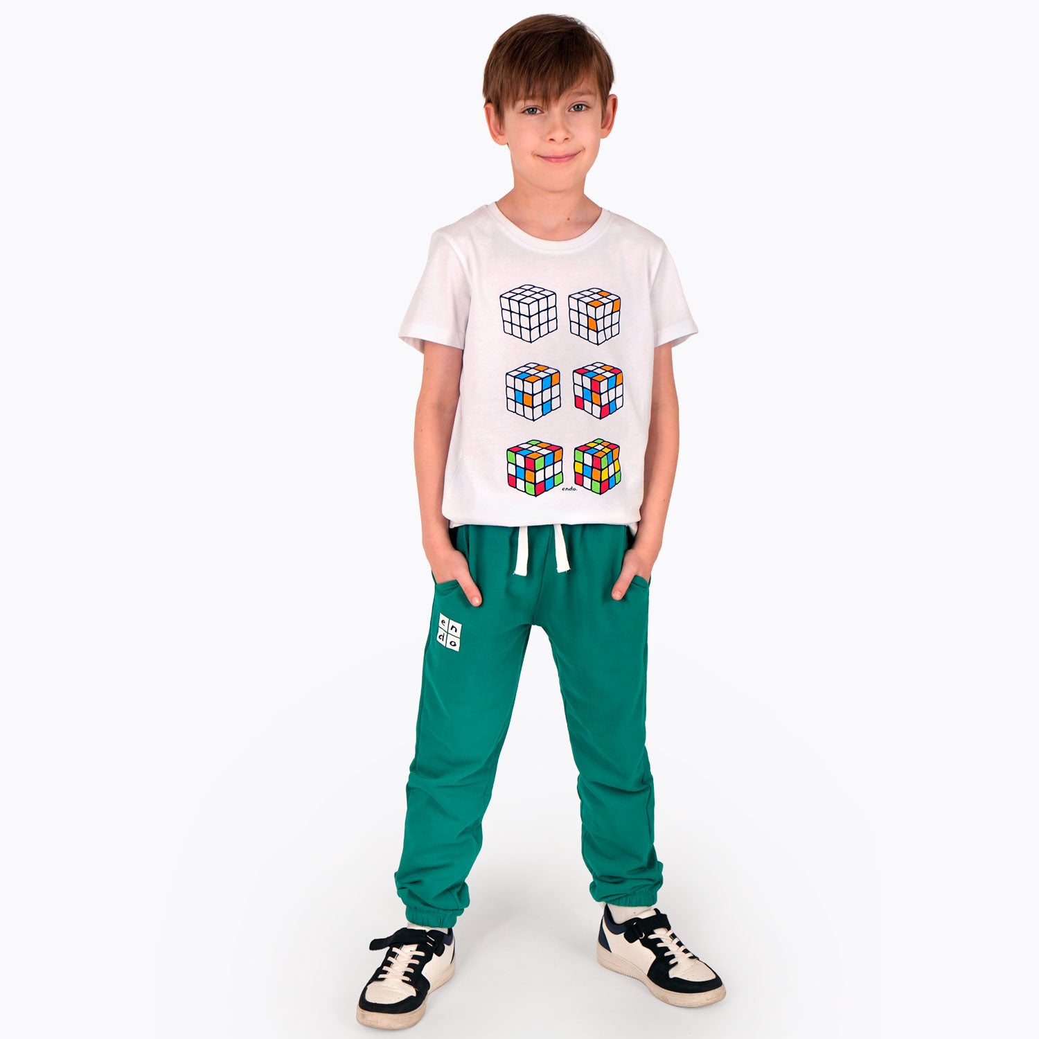 T-shirt z krótkim rękawem dla chłopca, z kostkami Rubika, biały 9-13 lat