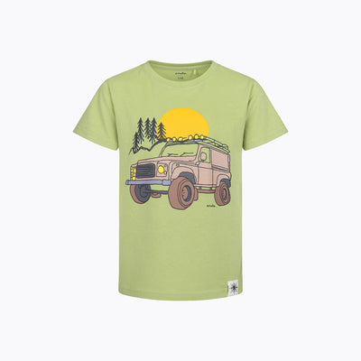 T-shirt z krótkim rękawem dla chłopca, z autem terenowym, zielony 9-13 lat