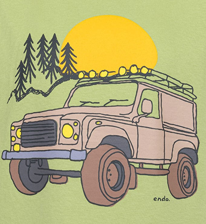 T-shirt z krótkim rękawem dla chłopca, z autem terenowym, zielony 9-13 lat